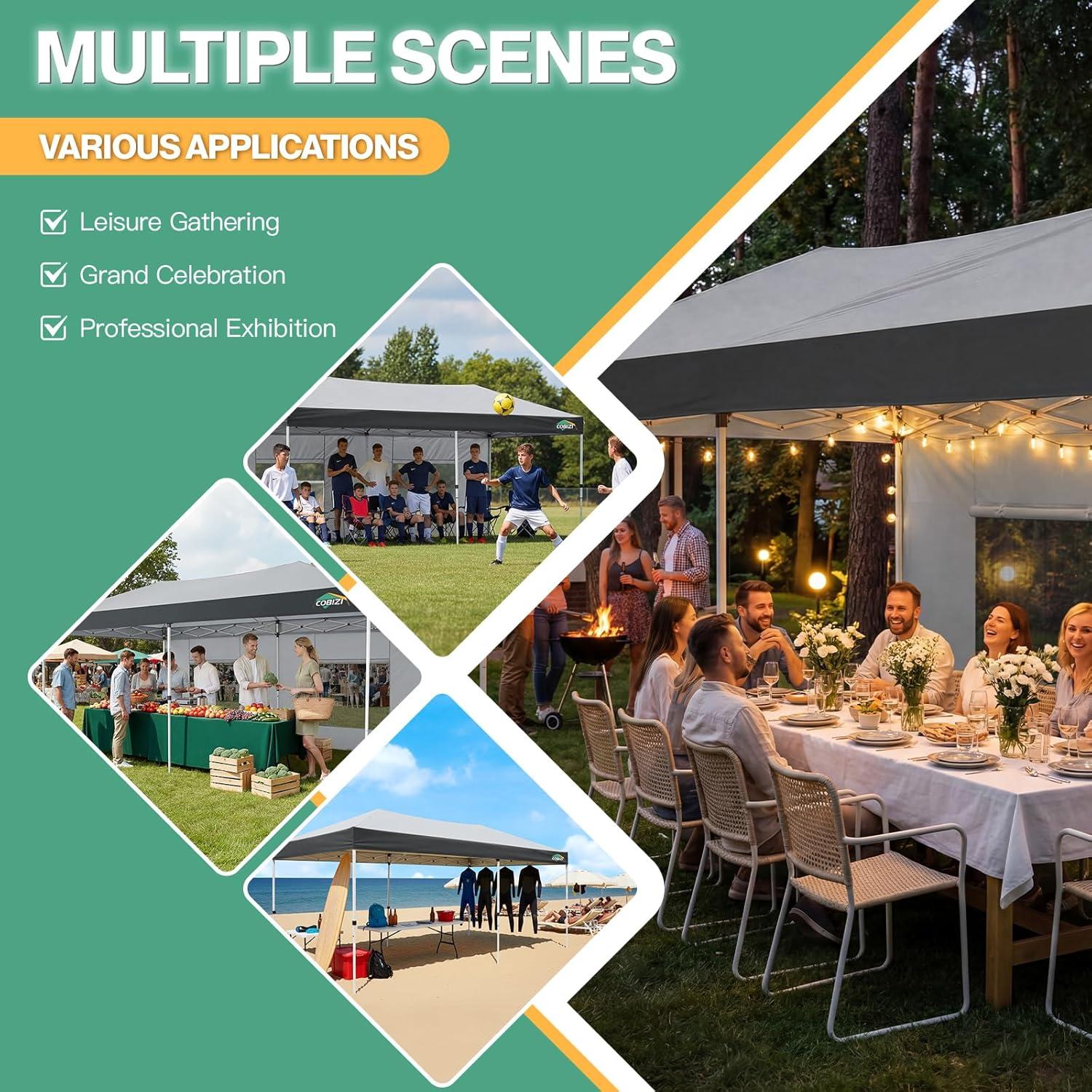 image:imageCOBIZI 10x10 Pop up Canopy Portable Garage with 1Button Push Center Lock Car Port Garage with 1 Sidewalls UV Resistant Waterproof AllSeason Tents Shelter for TruckMistGrayDimGray