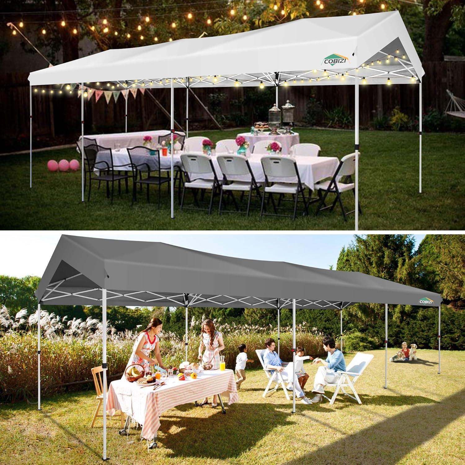 image:imageCOBIZI 10x10 Pop up Canopy Portable Garage with 1Button Push Center Lock Car Port Garage with 1 Sidewalls UV Resistant Waterproof AllSeason Tents Shelter for TruckGray