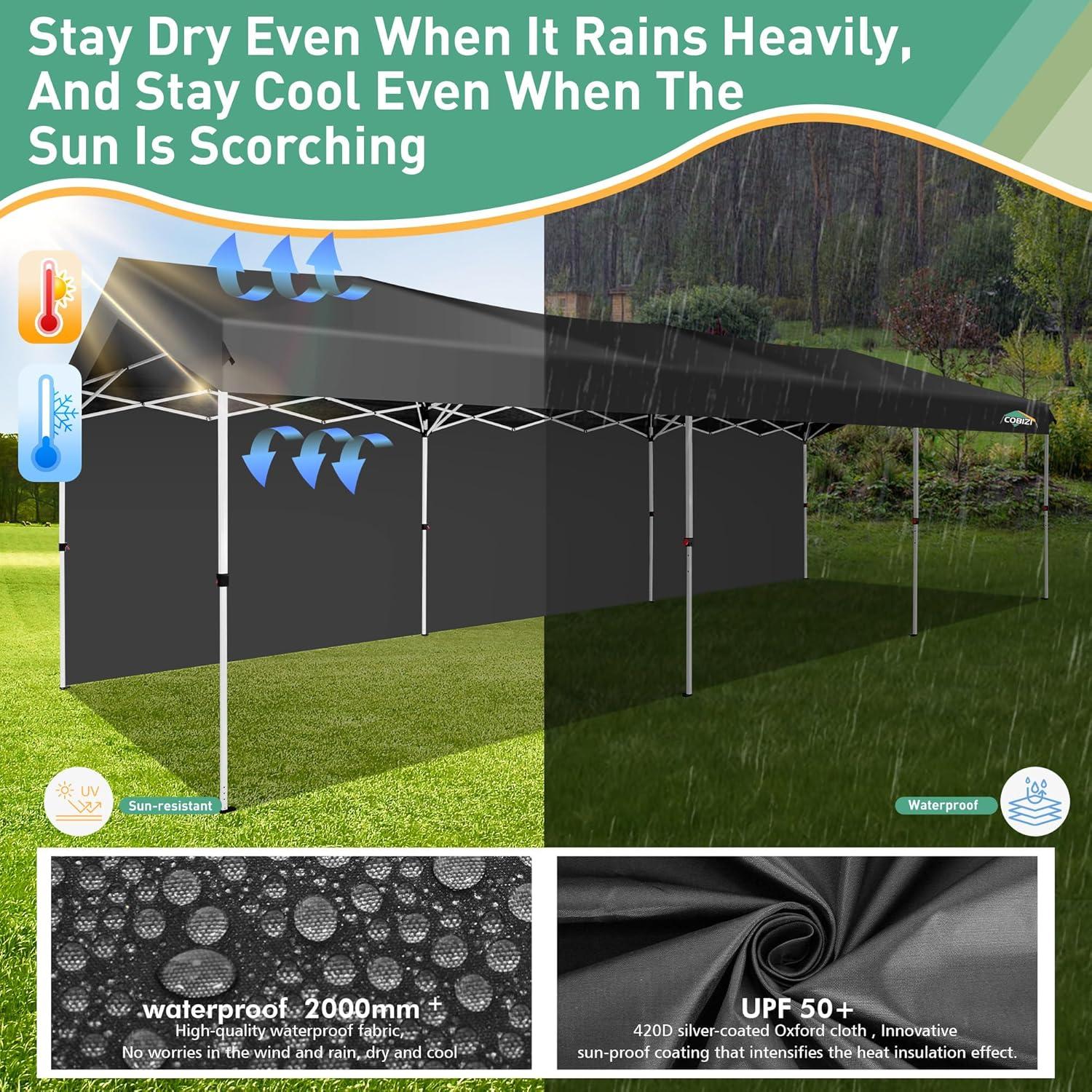 image:imageCOBIZI 10x10 Pop up Canopy Portable Garage with 1Button Push Center Lock Car Port Garage with 1 Sidewalls UV Resistant Waterproof AllSeason Tents Shelter for TruckBlack