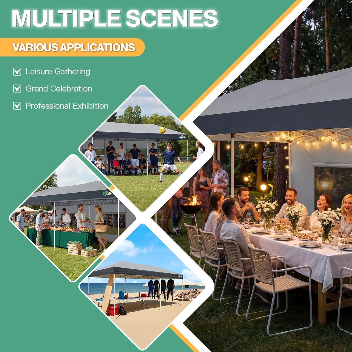 image:imageCOBIZI 10x10 Pop up Canopy Portable Garage with 1Button Push Center Lock Car Port Garage with 1 Sidewalls UV Resistant Waterproof AllSeason Tents Shelter for TruckSilverDimGray