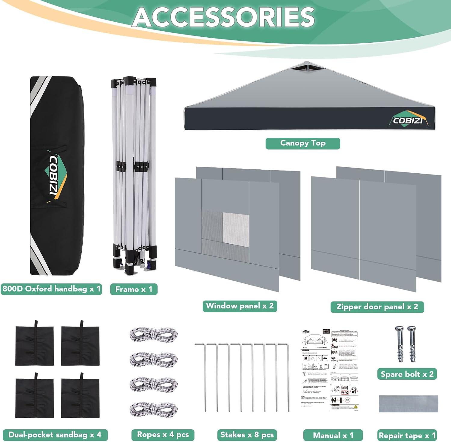 image:imageCOBIZI 10x10 Pop up Canopy Portable Garage with 1Button Push Center Lock Car Port Garage with 1 Sidewalls UV Resistant Waterproof AllSeason Tents Shelter for TruckSilverDimGray