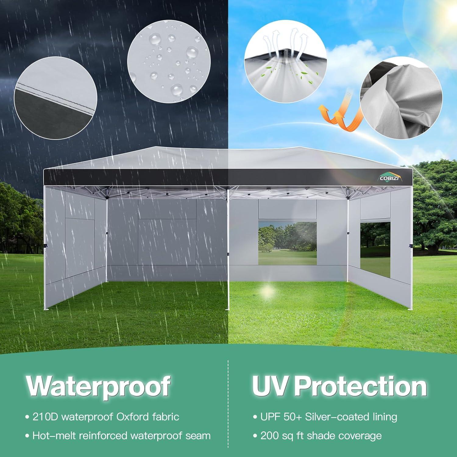 image:imageCOBIZI 10x10 Pop up Canopy Portable Garage with 1Button Push Center Lock Car Port Garage with 1 Sidewalls UV Resistant Waterproof AllSeason Tents Shelter for TruckMistGrayDimGray