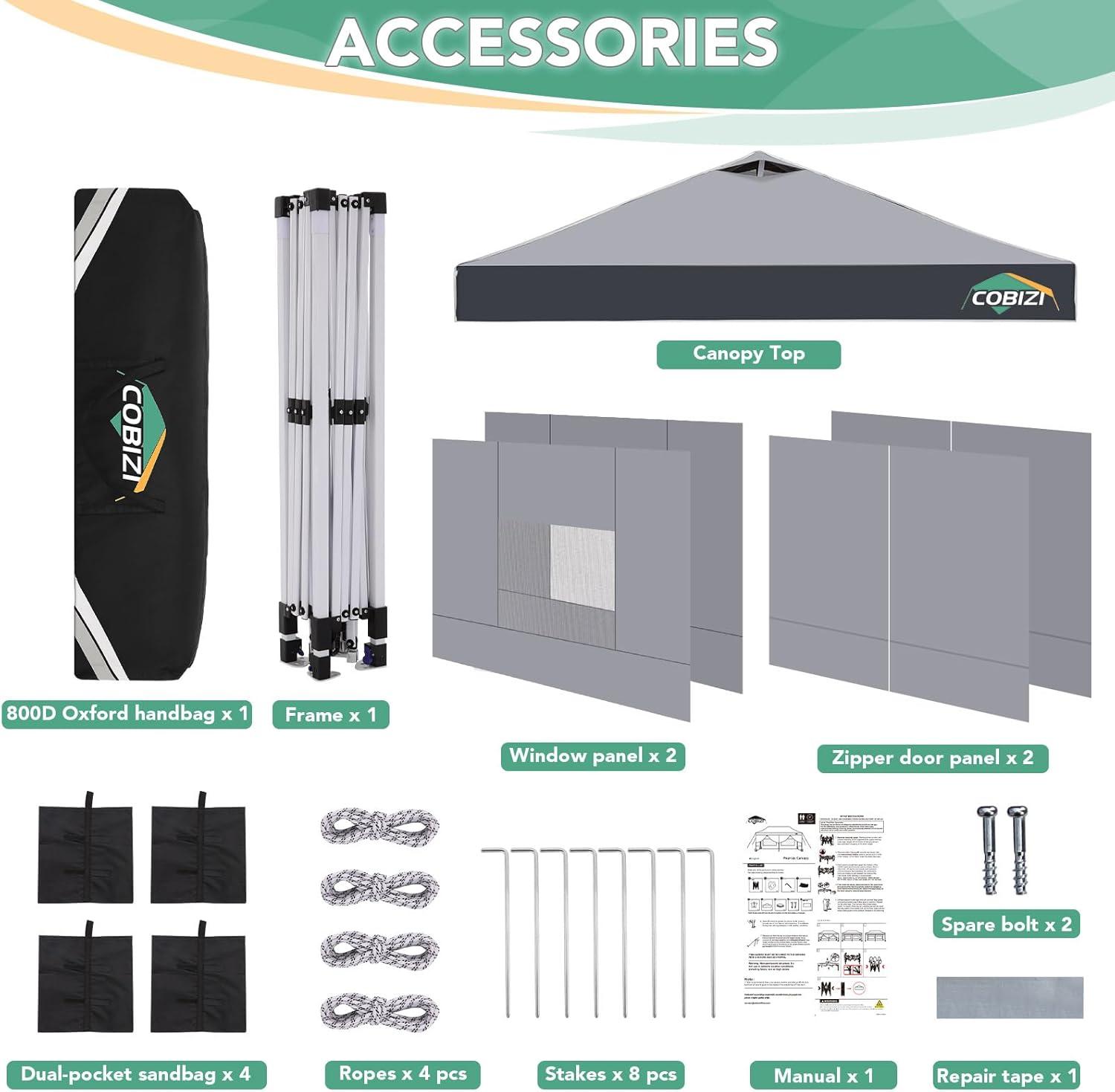 image:imageCOBIZI 10x10 Pop up Canopy Portable Garage with 1Button Push Center Lock Car Port Garage with 1 Sidewalls UV Resistant Waterproof AllSeason Tents Shelter for TruckMistGrayDimGray