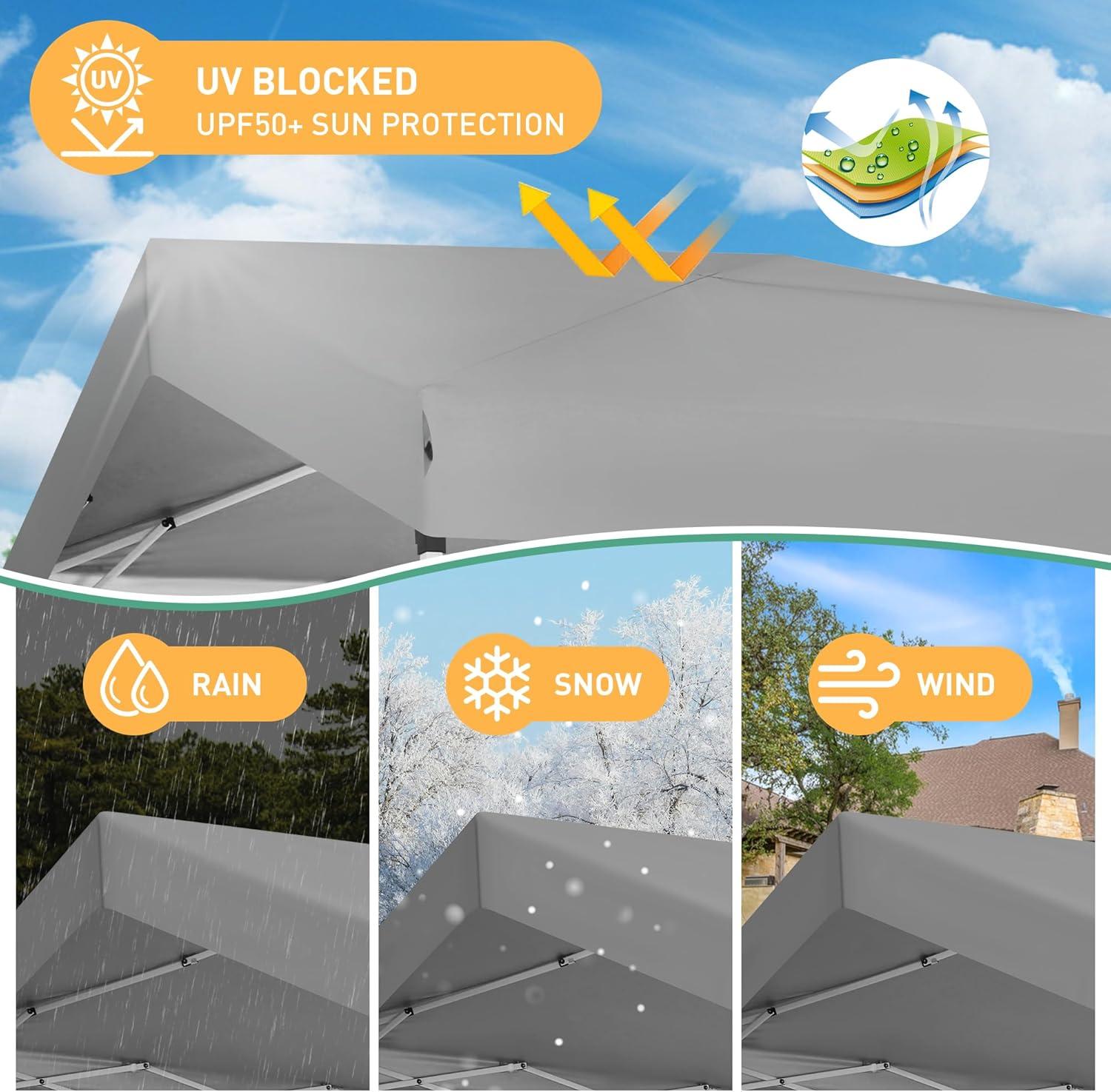 image:imageCOBIZI 10x10 Pop up Canopy Portable Garage with 1Button Push Center Lock Car Port Garage with 1 Sidewalls UV Resistant Waterproof AllSeason Tents Shelter for TruckGray