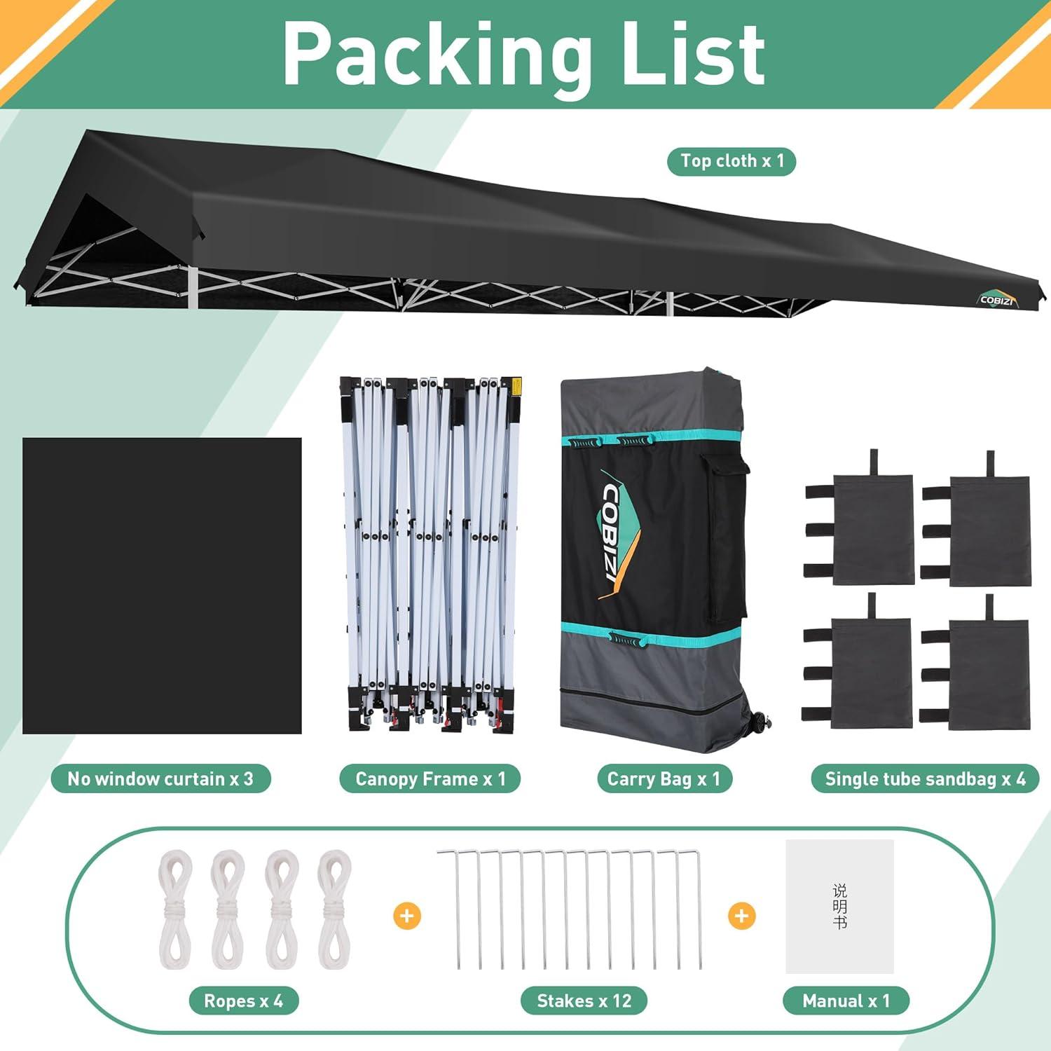 image:imageCOBIZI 10x10 Pop up Canopy Portable Garage with 1Button Push Center Lock Car Port Garage with 1 Sidewalls UV Resistant Waterproof AllSeason Tents Shelter for TruckBlack