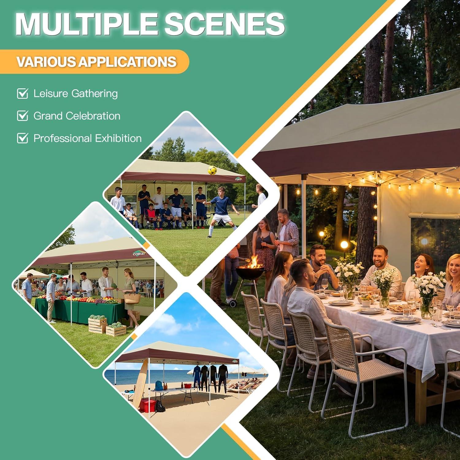 image:imageCOBIZI 10x10 Pop up Canopy Portable Garage with 1Button Push Center Lock Car Port Garage with 1 Sidewalls UV Resistant Waterproof AllSeason Tents Shelter for TruckKhakiDarkBrown
