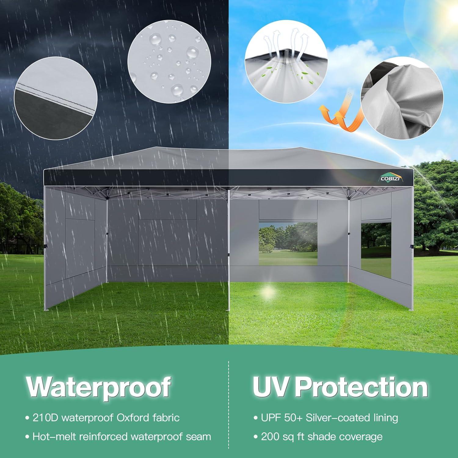 image:imageCOBIZI 10x10 Pop up Canopy Portable Garage with 1Button Push Center Lock Car Port Garage with 1 Sidewalls UV Resistant Waterproof AllSeason Tents Shelter for TruckSilverDimGray