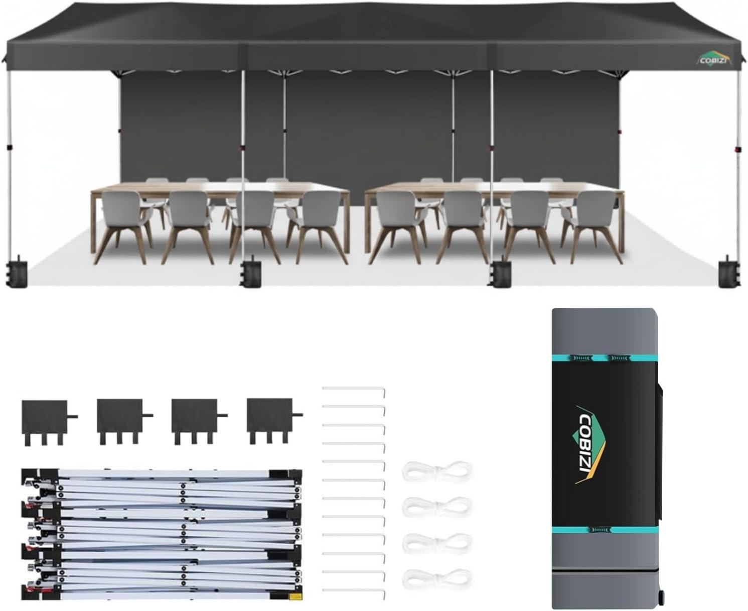 image:imageCOBIZI 10x10 Pop up Canopy Portable Garage with 1Button Push Center Lock Car Port Garage with 1 Sidewalls UV Resistant Waterproof AllSeason Tents Shelter for TruckBlack