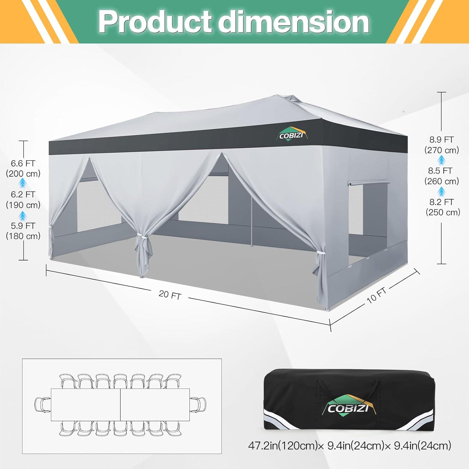 image:imageCOBIZI 10x10 Pop up Canopy Portable Garage with 1Button Push Center Lock Car Port Garage with 1 Sidewalls UV Resistant Waterproof AllSeason Tents Shelter for TruckMistGrayDimGray