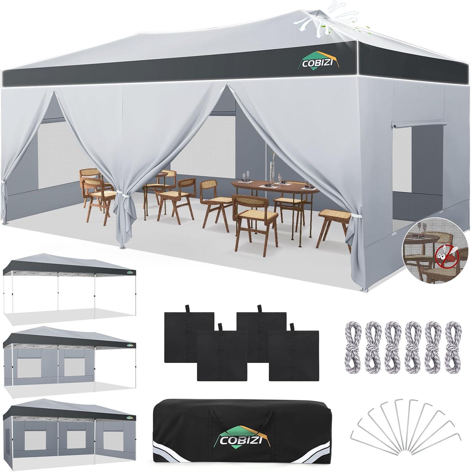image:imageCOBIZI 10x10 Pop up Canopy Portable Garage with 1Button Push Center Lock Car Port Garage with 1 Sidewalls UV Resistant Waterproof AllSeason Tents Shelter for TruckMistGrayDimGray