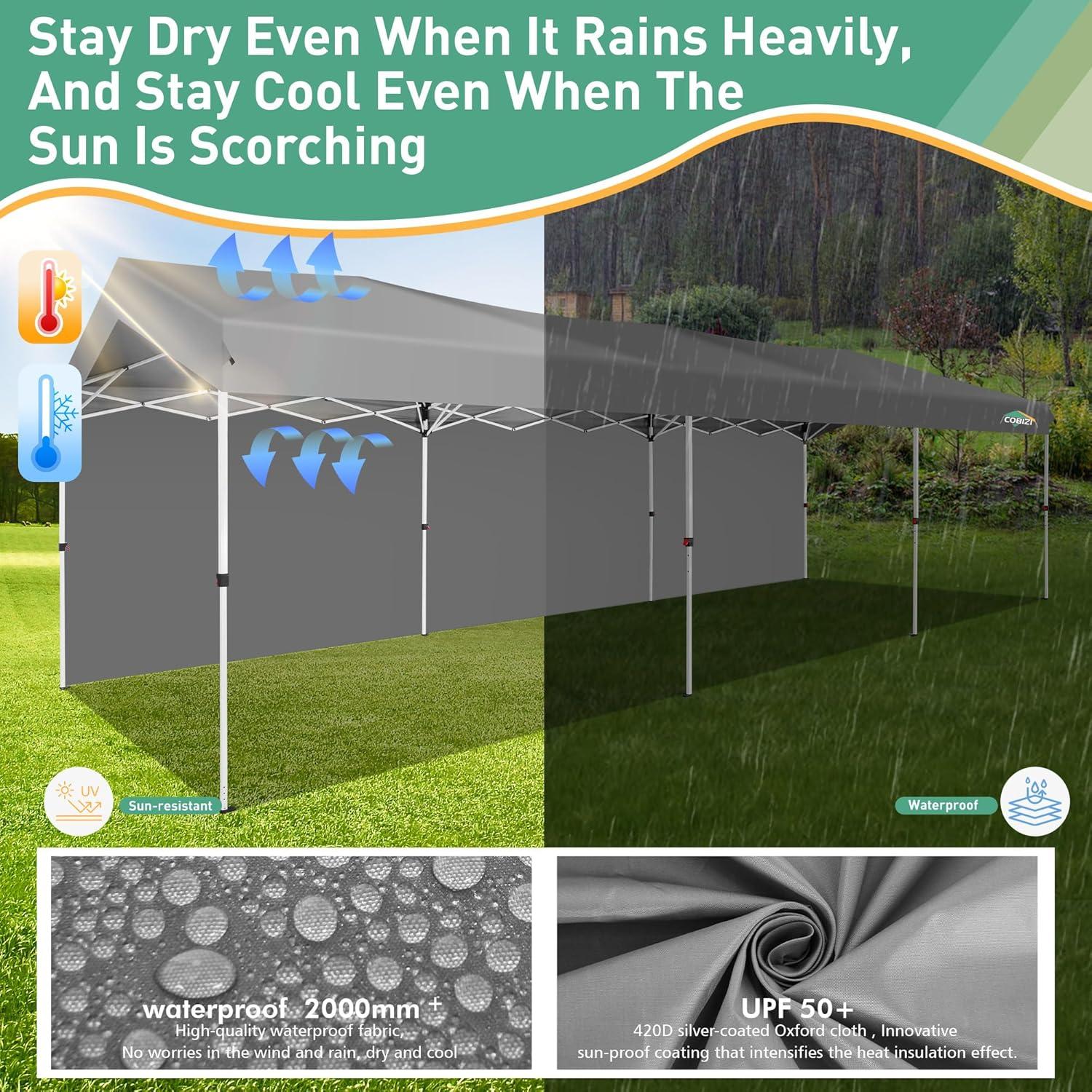 image:imageCOBIZI 10x10 Pop up Canopy Portable Garage with 1Button Push Center Lock Car Port Garage with 1 Sidewalls UV Resistant Waterproof AllSeason Tents Shelter for TruckGray