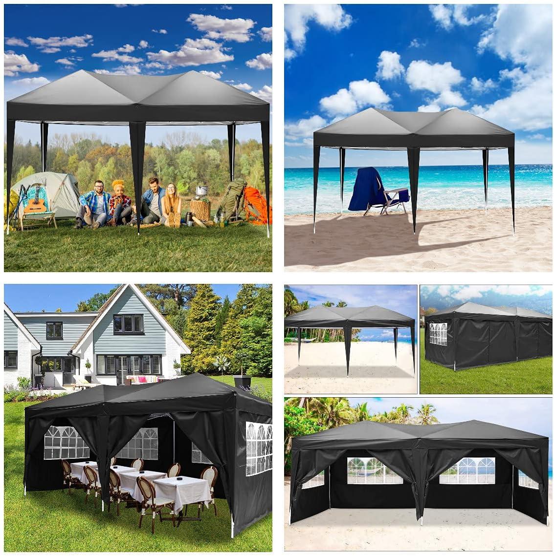 image:imageCOBIZI 10x10 Pop up Canopy Portable Garage with 1Button Push Center Lock Car Port Garage with 1 Sidewalls UV Resistant Waterproof AllSeason Tents Shelter for TruckBlack
