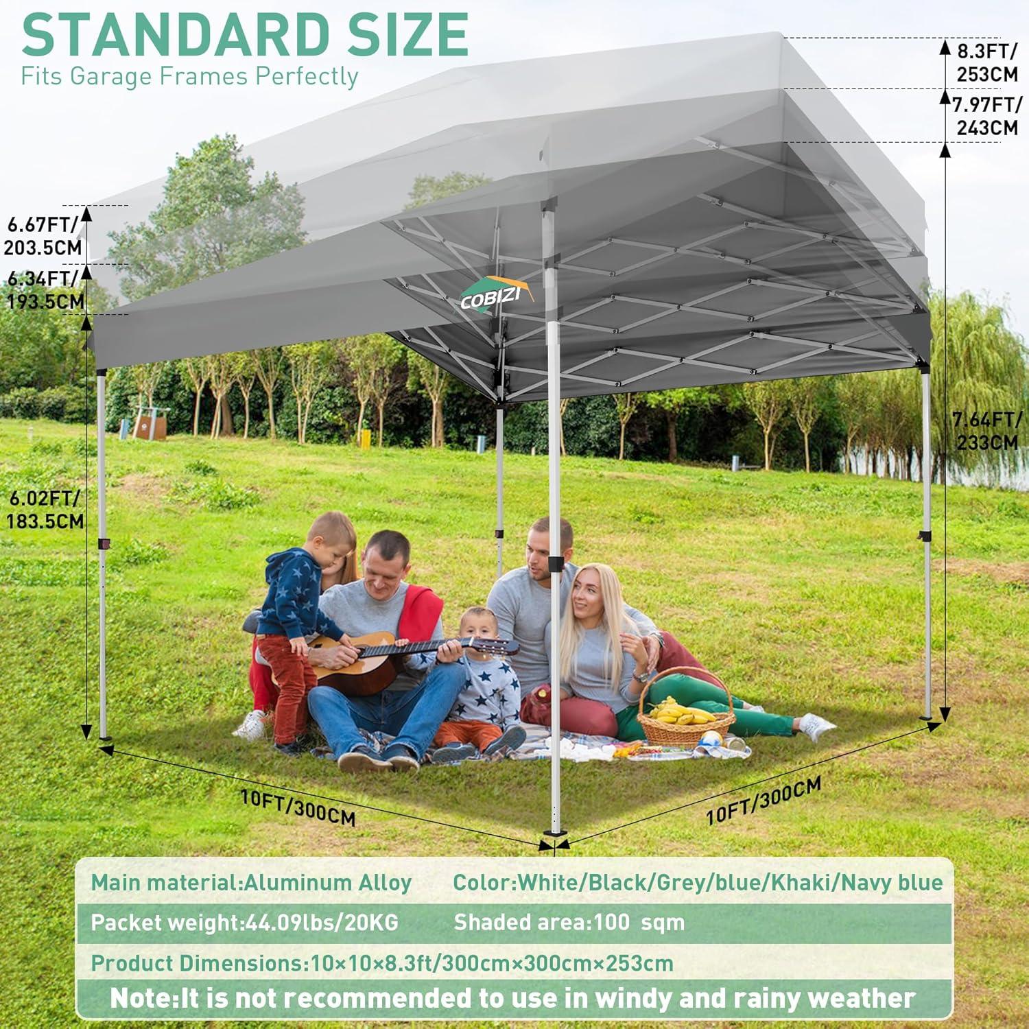image:imageCOBIZI 10x10 Pop up Canopy Portable Garage with 1Button Push Center Lock Car Port Garage with 1 Sidewalls UV Resistant Waterproof AllSeason Tents Shelter for TruckGray