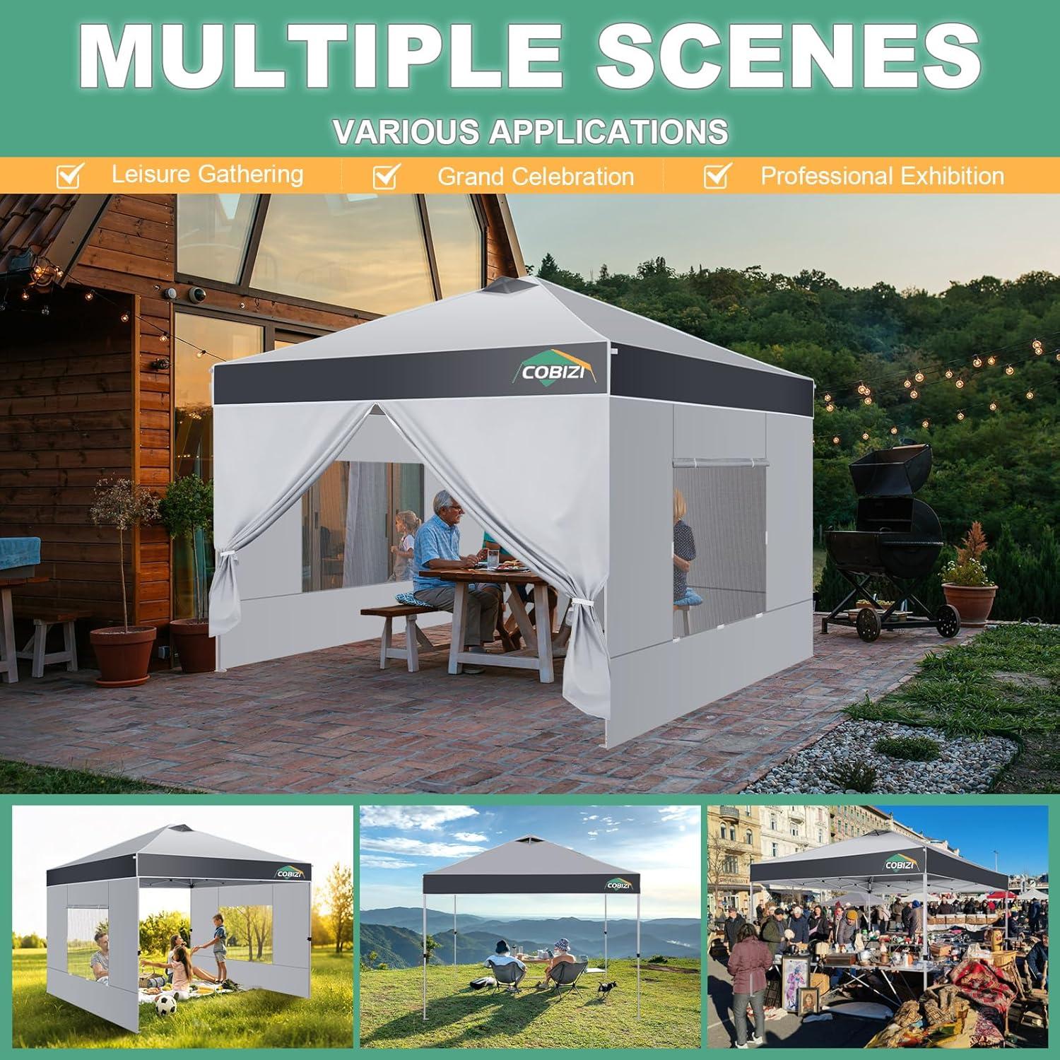 image:imageCOBIZI 10x10 Pop up Canopy Portable Garage with 1Button Push Center Lock Car Port Garage with 1 Sidewalls UV Resistant Waterproof AllSeason Tents Shelter for TruckMistGrayDimGray