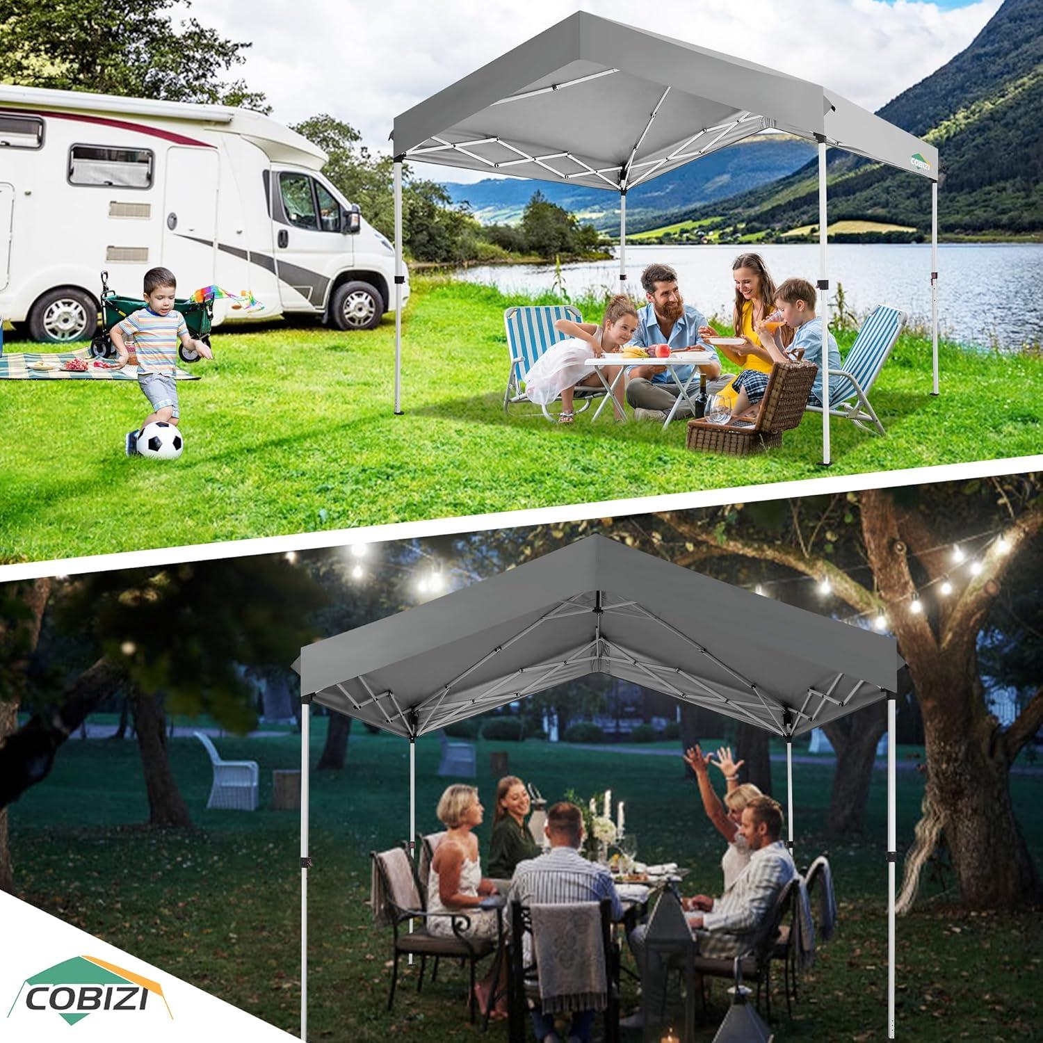 image:imageCOBIZI 10x10 Pop up Canopy Portable Garage with 1Button Push Center Lock Car Port Garage with 1 Sidewalls UV Resistant Waterproof AllSeason Tents Shelter for TruckGray