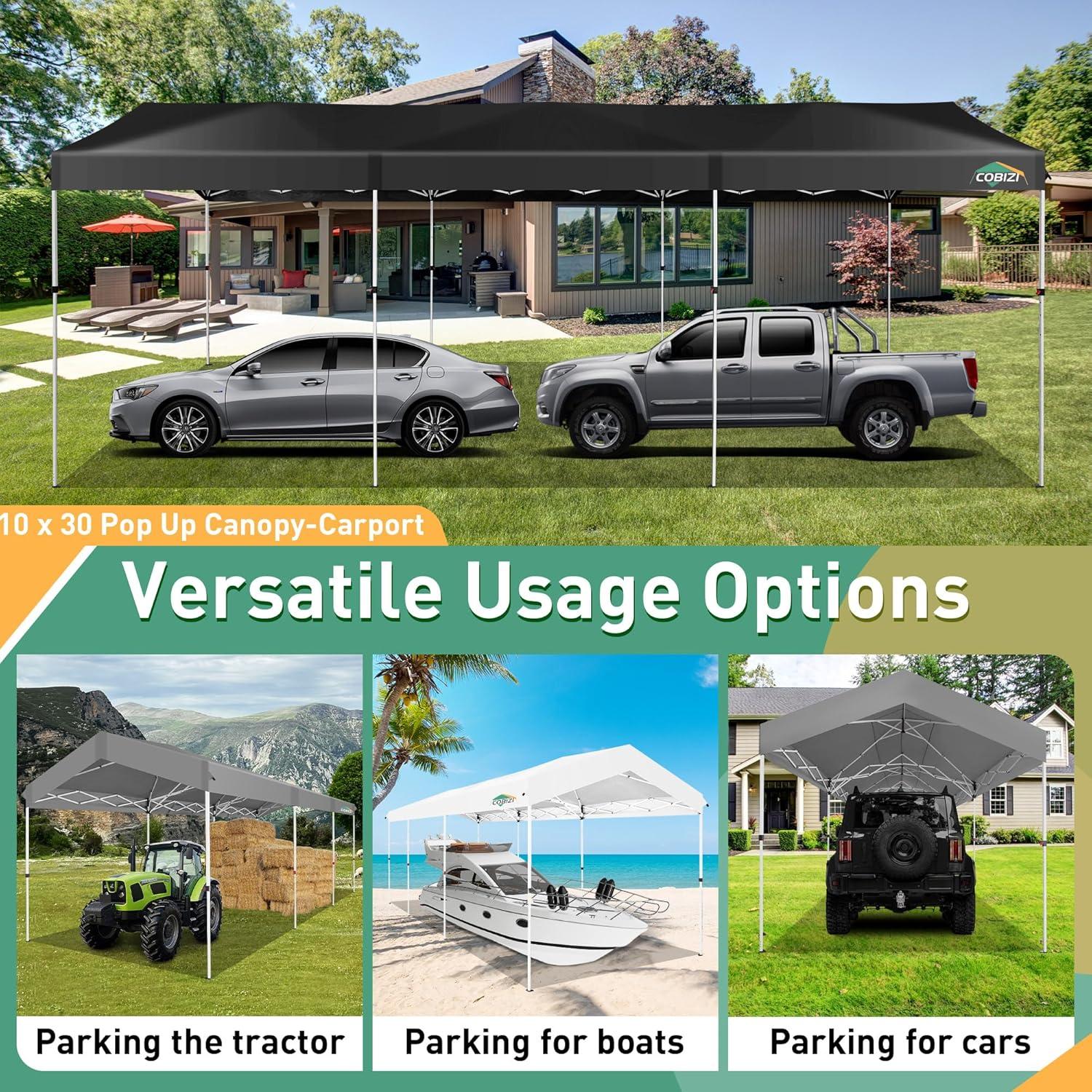 image:imageCOBIZI 10x10 Pop up Canopy Portable Garage with 1Button Push Center Lock Car Port Garage with 1 Sidewalls UV Resistant Waterproof AllSeason Tents Shelter for TruckBlack