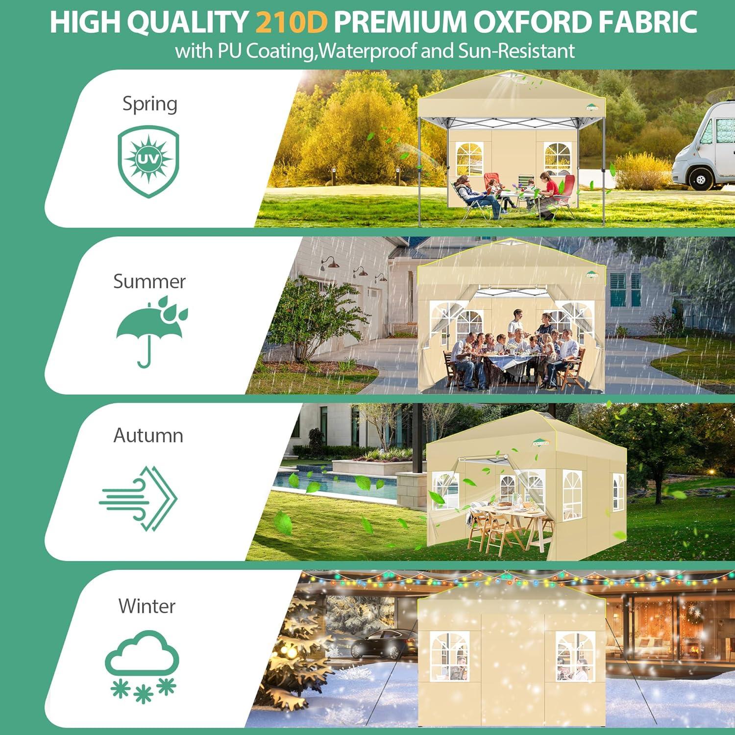 image:imageCOBIZI 10x10 Pop up Canopy Tent with SidewallsOne Person Setup Waterproof3 Adjustable HeightOutdoor Commercial Gazebo with Air Vent Reflective Strip4 Sandbags for GardenParty BeachKhaki