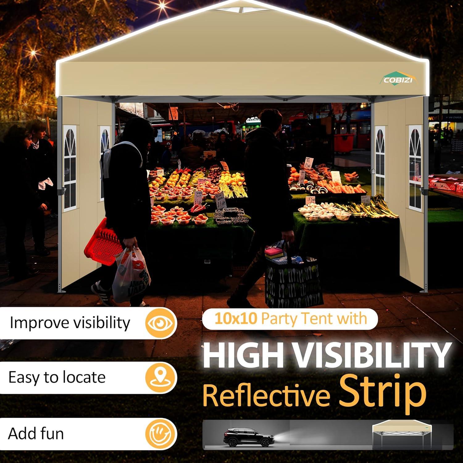 image:imageCOBIZI 10x10 Pop up Canopy Tent with SidewallsOne Person Setup Waterproof3 Adjustable HeightOutdoor Commercial Gazebo with Air Vent Reflective Strip4 Sandbags for GardenParty BeachKhaki