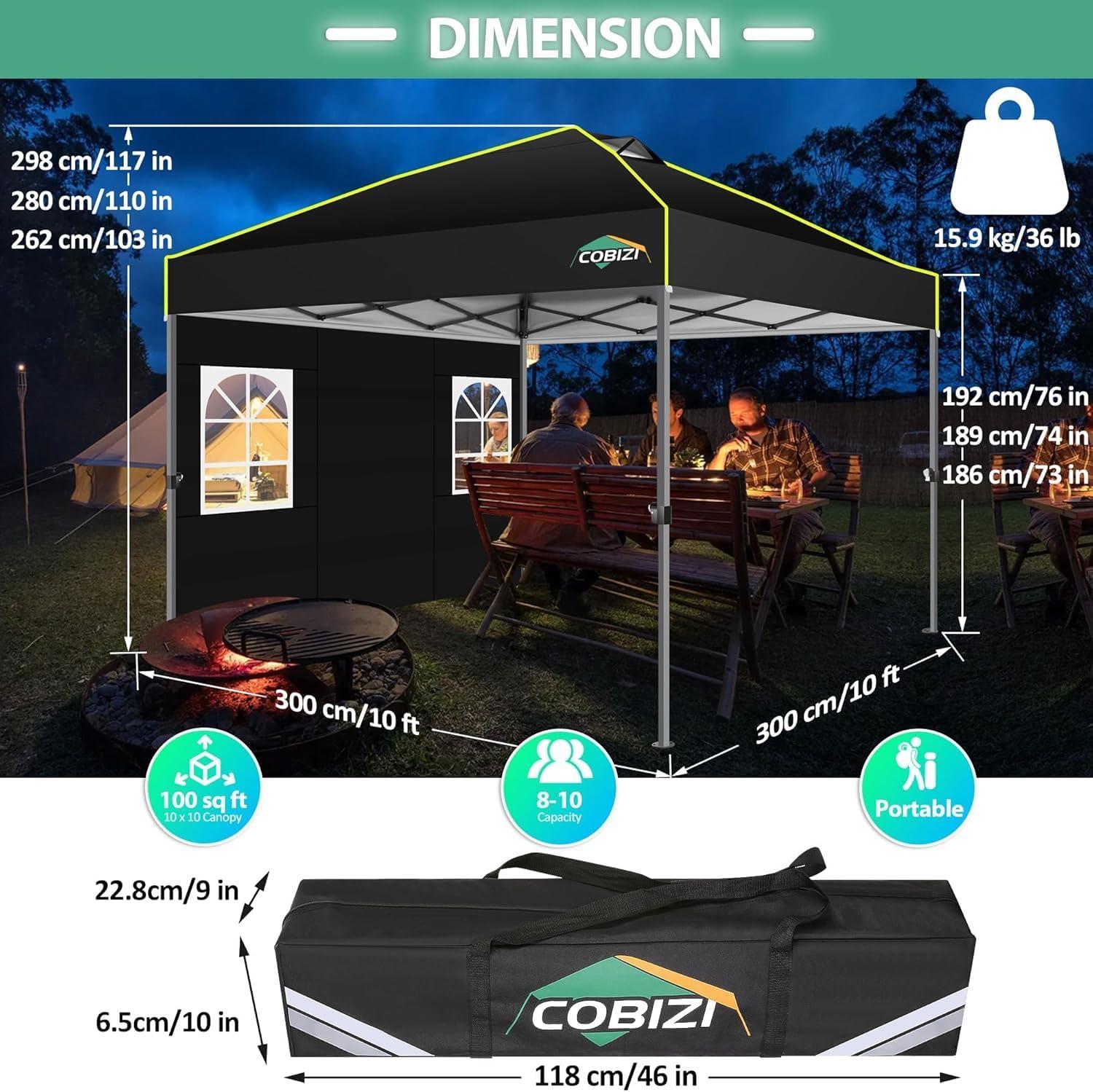 image:imageCOBIZI 10x10 Pop up Canopy Tent with SidewallsOne Push Setup Tent for Parties Waterproof amp UV 50 Outdoor Commercial Gazebo with Air Vent Reflective Strip4 Sandbags for Garden BeachBlackBlack1year warranty