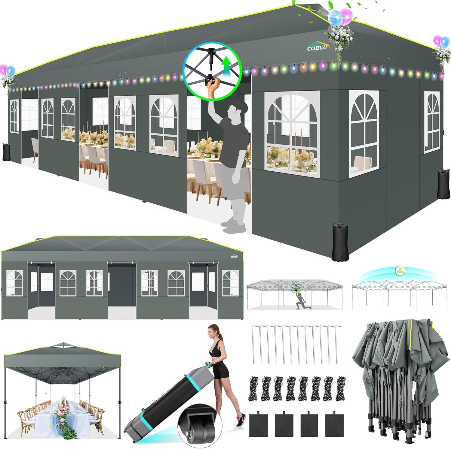 image:imageCOBIZI 10x10 Pop up Canopy Tent with SidewallsOne Push Setup Tent for Parties Waterproof amp UV 50 Outdoor Commercial Gazebo with Air Vent Reflective Strip4 Sandbags for Garden BeachBlackGrey1year warranty