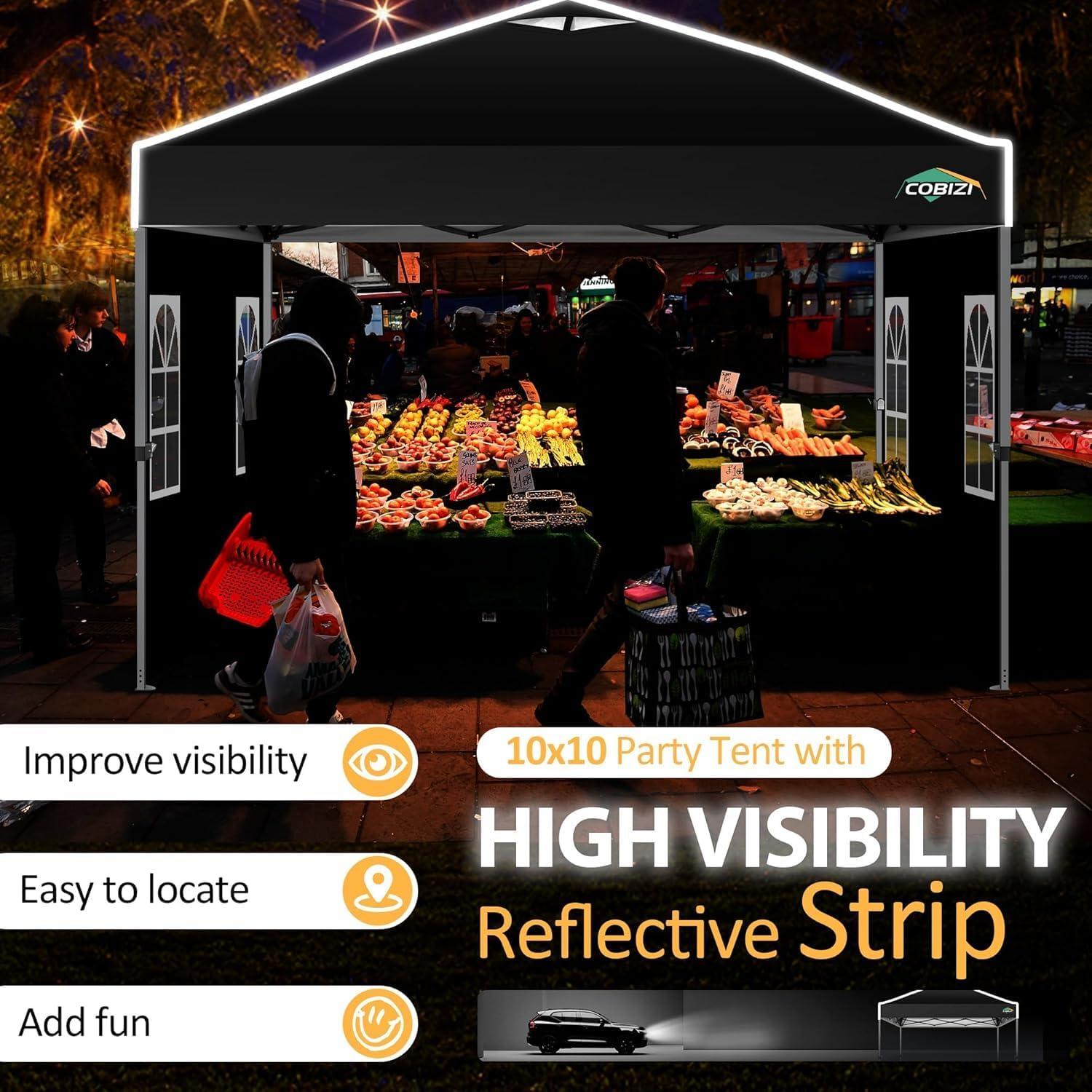image:imageCOBIZI 10x10 Pop up Canopy Tent with SidewallsOne Push Setup Tent for Parties Waterproof amp UV 50 Outdoor Commercial Gazebo with Air Vent Reflective Strip4 Sandbags for Garden BeachBlackBlack1year warranty