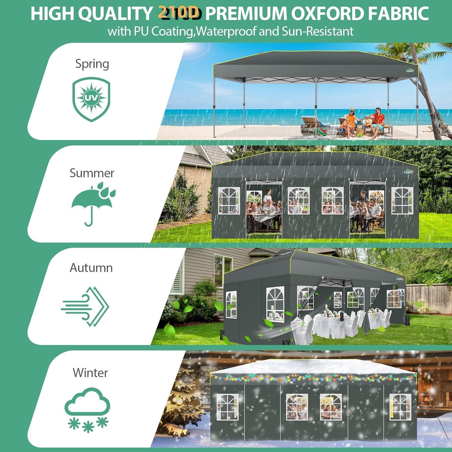 image:imageCOBIZI 10x10 Pop up Canopy Tent with SidewallsOne Push Setup Tent for Parties Waterproof amp UV 50 Outdoor Commercial Gazebo with Air Vent Reflective Strip4 Sandbags for Garden BeachBlackGrey1year warranty