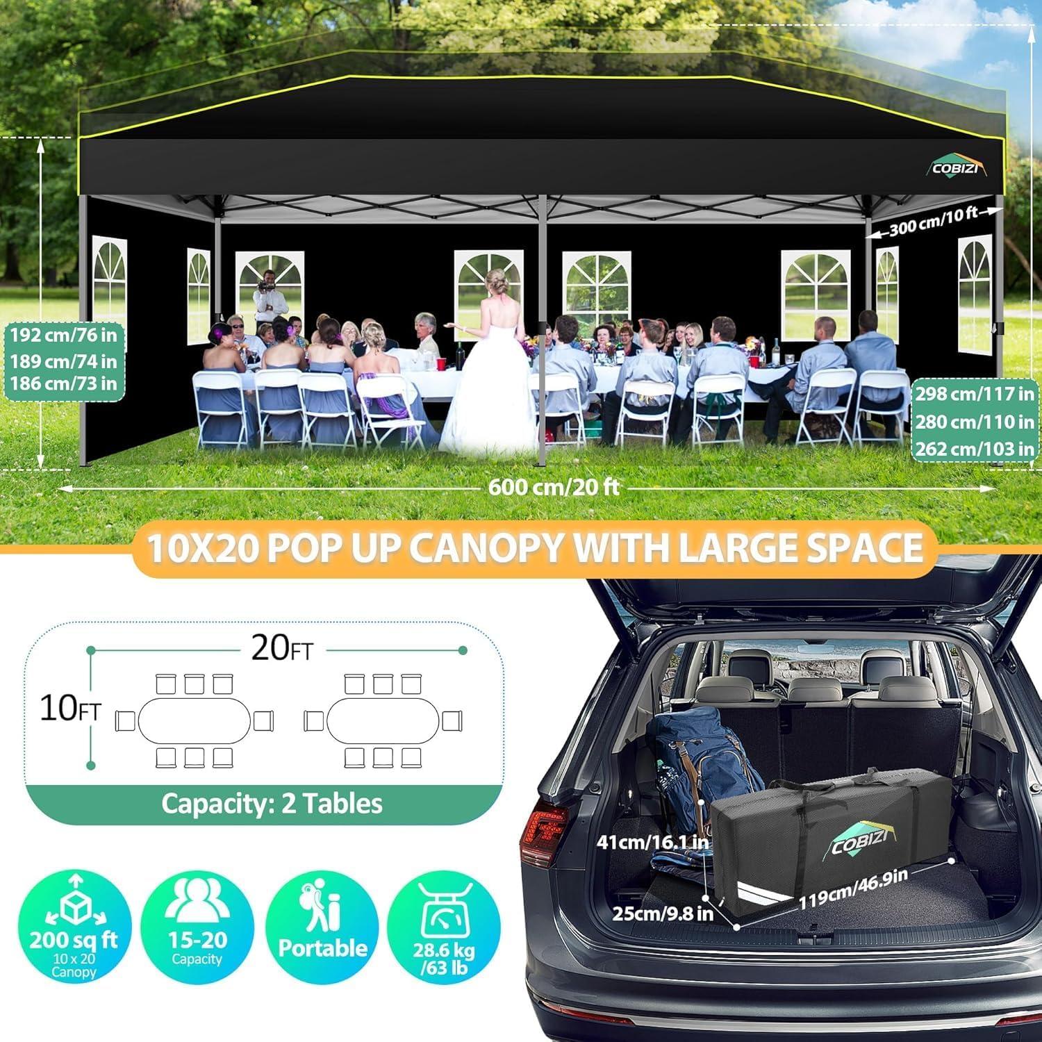 image:imageCOBIZI 10x10 Pop up Canopy Tent with SidewallsOne Push Setup Tent for Parties Waterproof amp UV 50 Outdoor Commercial Gazebo with Air Vent Reflective Strip4 Sandbags for Garden BeachBlackBlack1year warranty