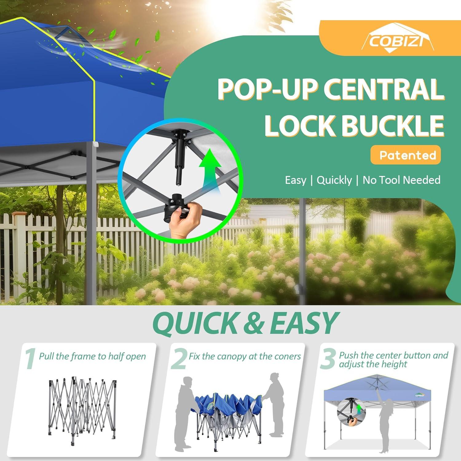 image:imageCOBIZI 10x10 Pop up Canopy Tent with SidewallsOne Push Setup Tent for Parties Waterproof amp UV 50 Outdoor Commercial Gazebo with Air Vent Reflective Strip4 Sandbags for Garden BeachBlackBlue1year warranty