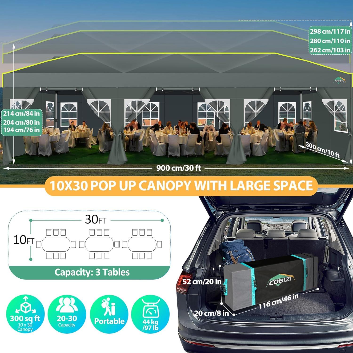 image:imageCOBIZI 10x10 Pop up Canopy Tent with SidewallsOne Push Setup Tent for Parties Waterproof amp UV 50 Outdoor Commercial Gazebo with Air Vent Reflective Strip4 Sandbags for Garden BeachBlackGrey1year warranty