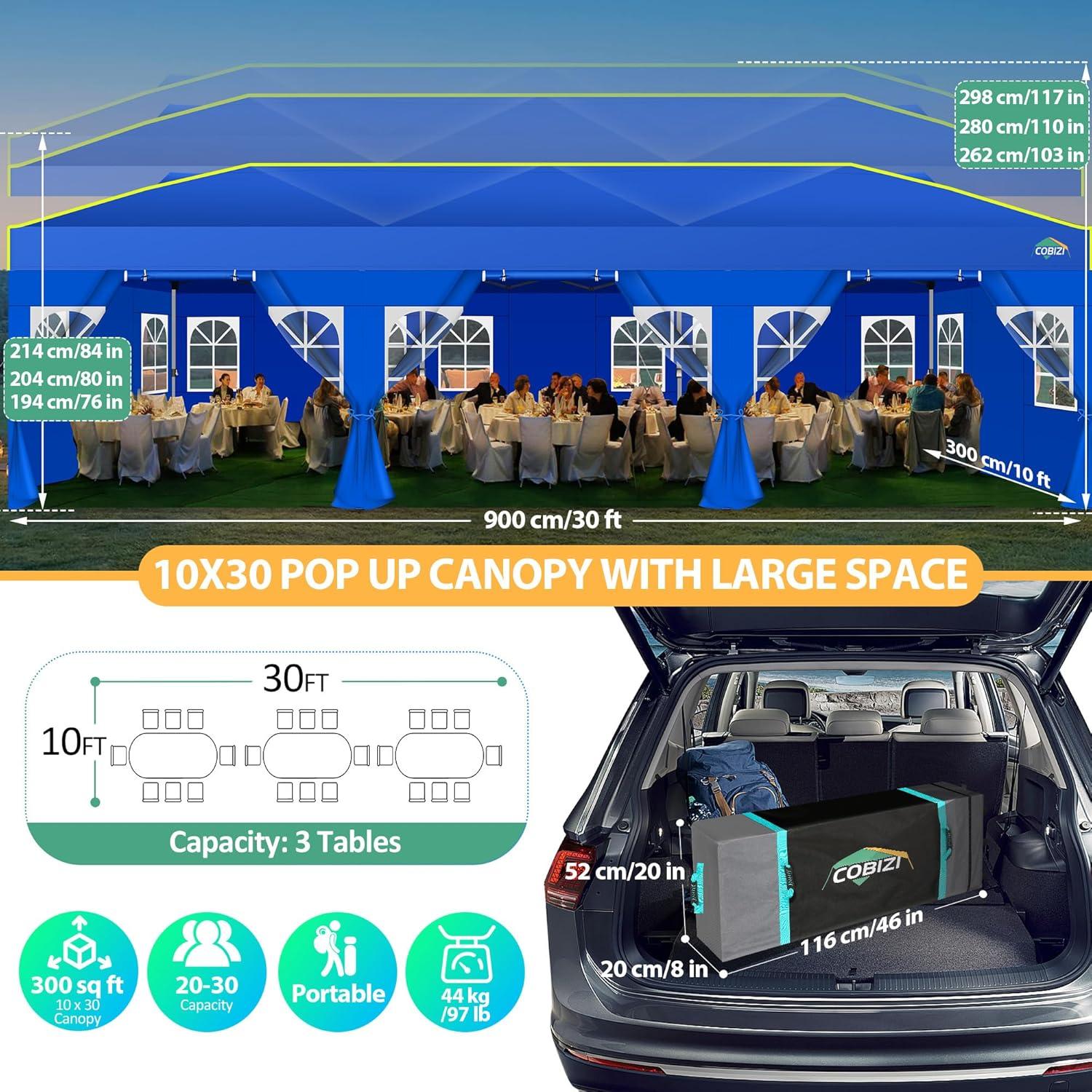 image:imageCOBIZI 10x10 Pop up Canopy Tent with SidewallsOne Push Setup Tent for Parties Waterproof amp UV 50 Outdoor Commercial Gazebo with Air Vent Reflective Strip4 Sandbags for Garden BeachBlackBlue1year warranty