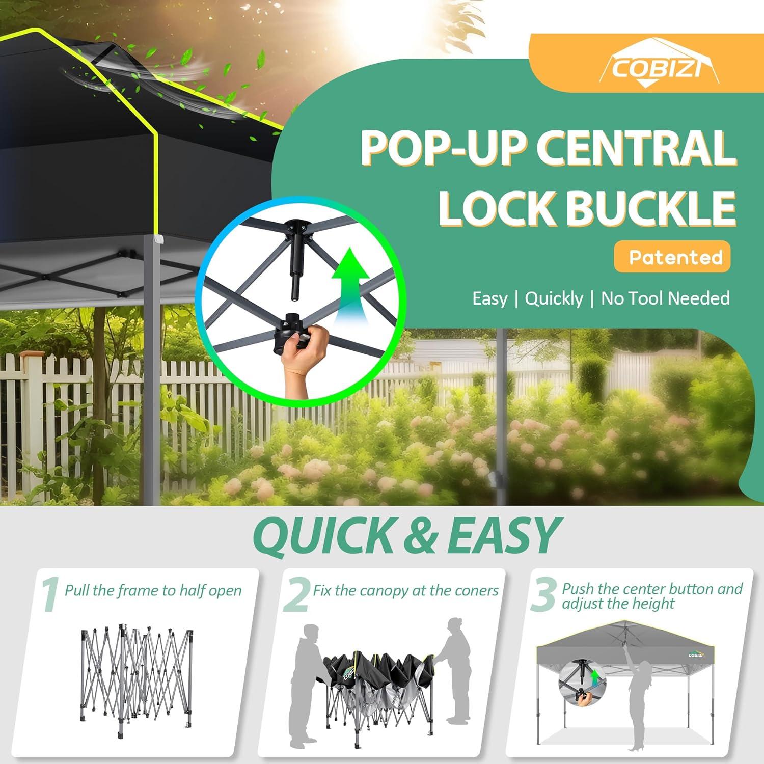 image:imageCOBIZI 10x10 Pop up Canopy Tent with SidewallsOne Push Setup Tent for Parties Waterproof amp UV 50 Outdoor Commercial Gazebo with Air Vent Reflective Strip4 Sandbags for Garden BeachBlackBlack1year warranty