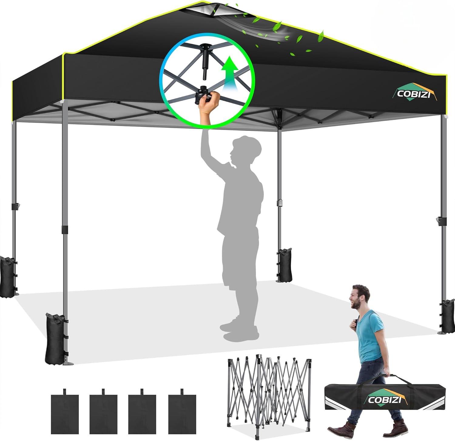 image:imageCOBIZI 10x10 Pop up Canopy Tent with SidewallsOne Push Setup Tent for Parties Waterproof amp UV 50 Outdoor Commercial Gazebo with Air Vent Reflective Strip4 Sandbags for Garden BeachBlackBlack1year warranty