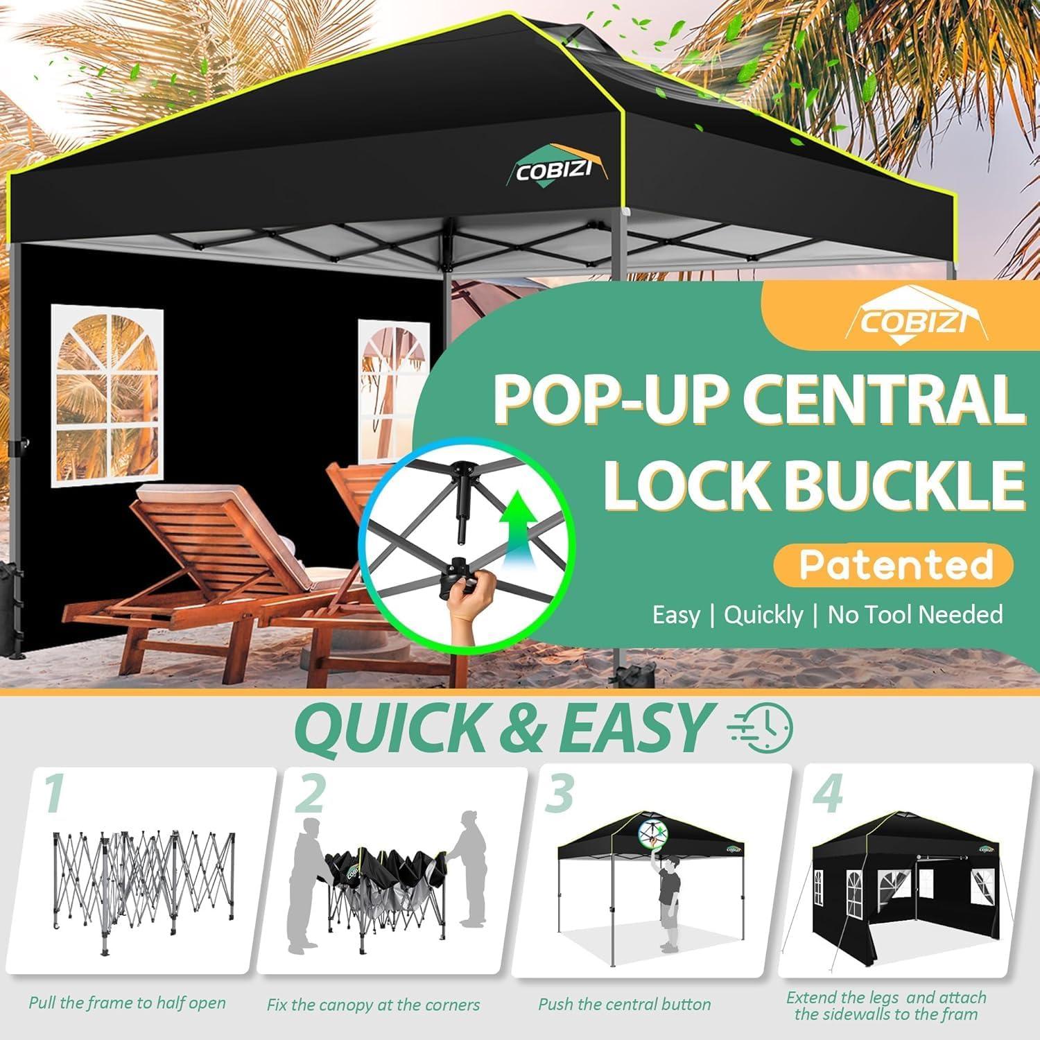 image:imageCOBIZI 10x10 Pop up Canopy Tent with SidewallsOne Push Setup Tent for Parties Waterproof amp UV 50 Outdoor Commercial Gazebo with Air Vent Reflective Strip4 Sandbags for Garden BeachBlackBlack1year warranty