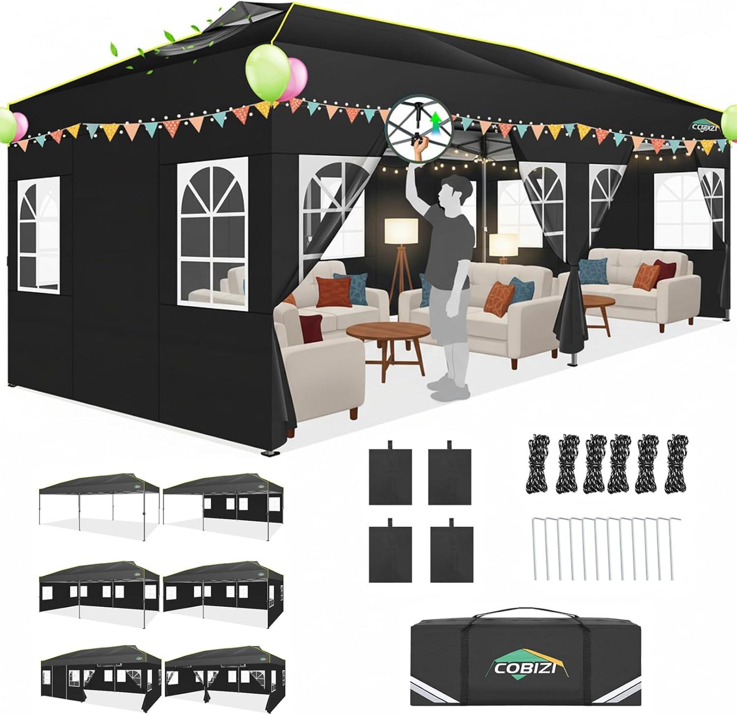 image:imageCOBIZI 10x10 Pop up Canopy Tent with SidewallsOne Push Setup Tent for Parties Waterproof amp UV 50 Outdoor Commercial Gazebo with Air Vent Reflective Strip4 Sandbags for Garden BeachBlackBlack1year warranty