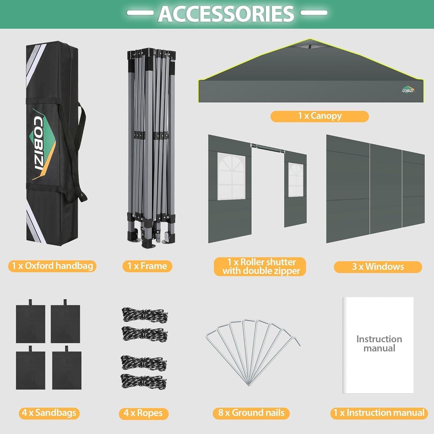 image:imageCOBIZI 10x10 Pop up Canopy Tent with SidewallsOne Push Setup Tent for Parties Waterproof amp UV 50 Outdoor Commercial Gazebo with Air Vent Reflective Strip4 Sandbags for Garden BeachBlackGrey1year warranty