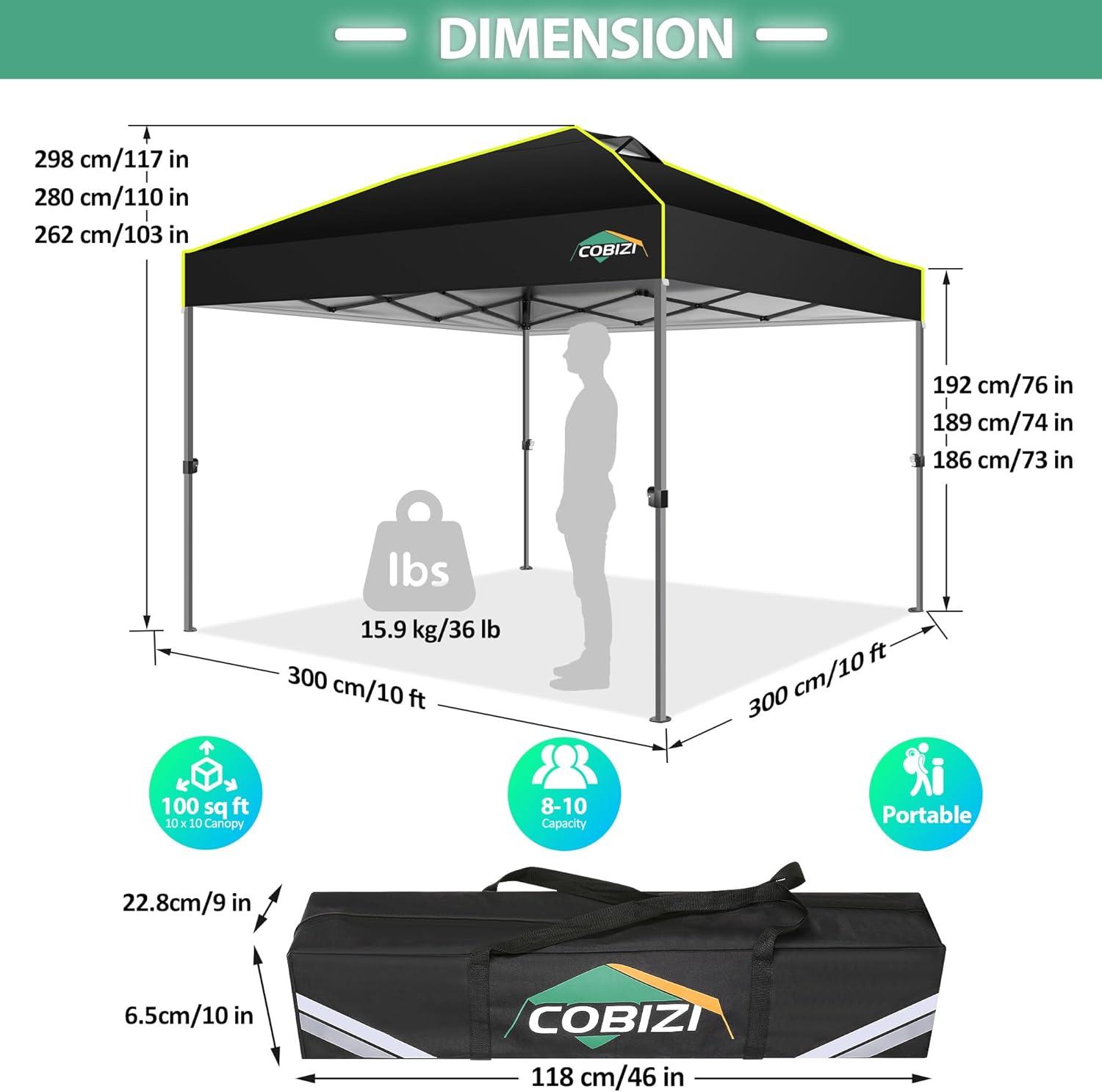 image:imageCOBIZI 10x10 Pop up Canopy Tent with SidewallsOne Push Setup Tent for Parties Waterproof amp UV 50 Outdoor Commercial Gazebo with Air Vent Reflective Strip4 Sandbags for Garden BeachBlackBlack1year warranty