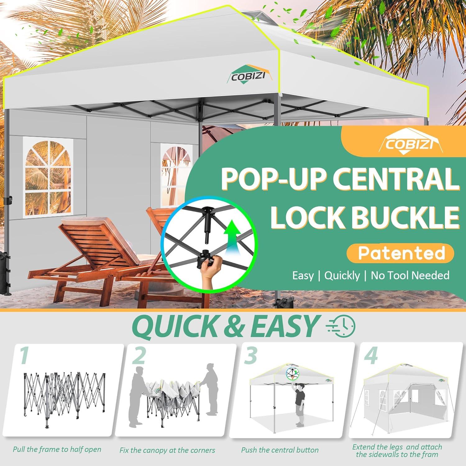 image:imageCOBIZI 10x10 Pop up Canopy Tent with SidewallsOne Push Setup Tent for Parties Waterproof amp UV 50 Outdoor Commercial Gazebo with Air Vent Reflective Strip4 Sandbags for Garden BeachBlackWhite1year warranty