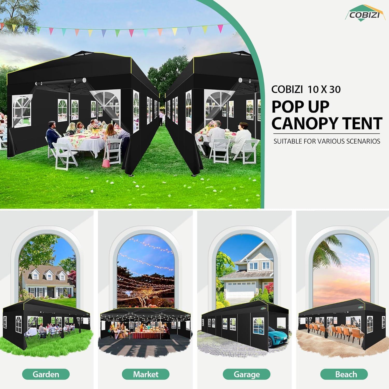 image:imageCOBIZI 10x10 Pop up Canopy Tent with SidewallsOne Push Setup Tent for Parties Waterproof amp UV 50 Outdoor Commercial Gazebo with Air Vent Reflective Strip4 Sandbags for Garden BeachBlackBlack1year warranty