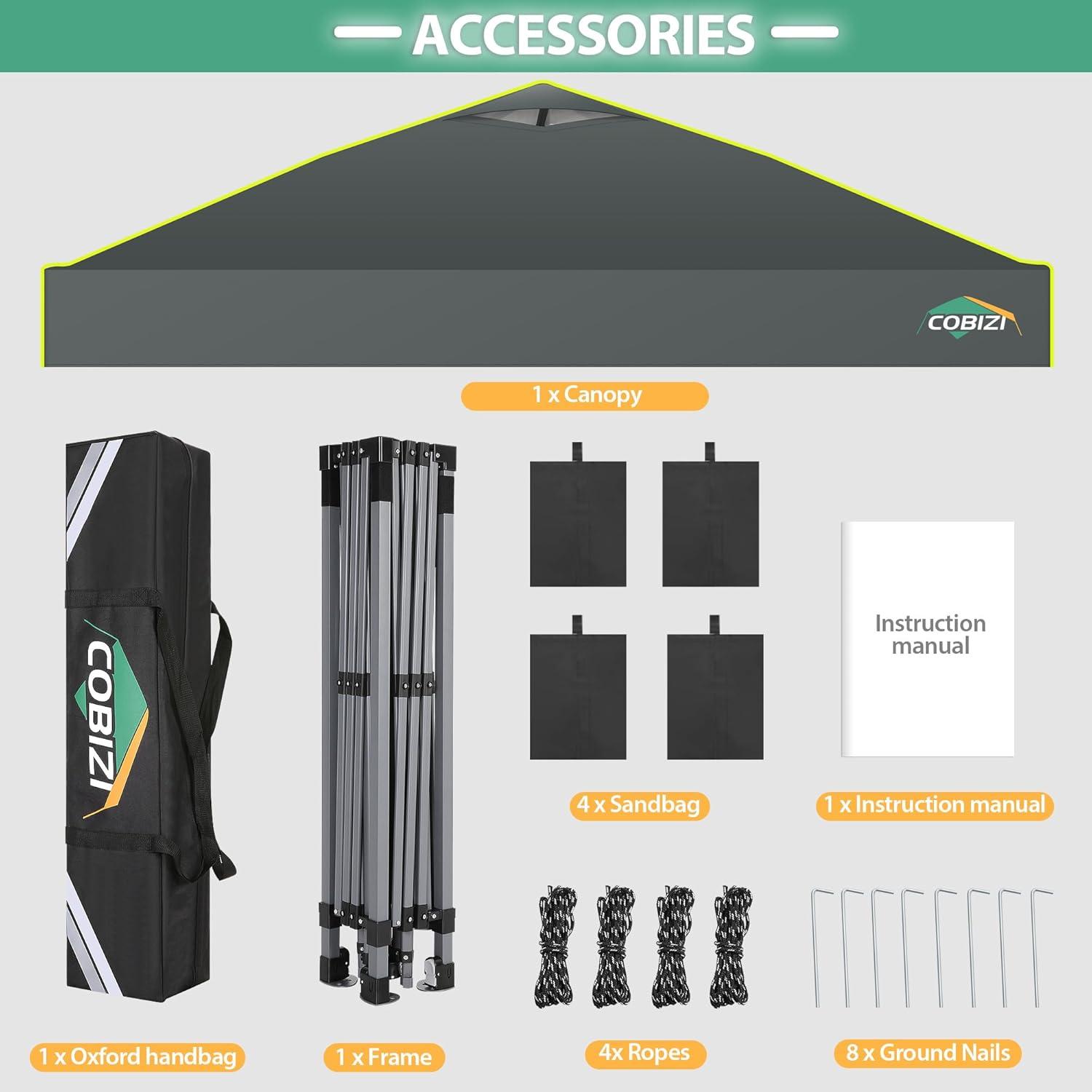 image:imageCOBIZI 10x10 Pop up Canopy Tent with SidewallsOne Push Setup Tent for Parties Waterproof amp UV 50 Outdoor Commercial Gazebo with Air Vent Reflective Strip4 Sandbags for Garden BeachBlackGrey1year warranty