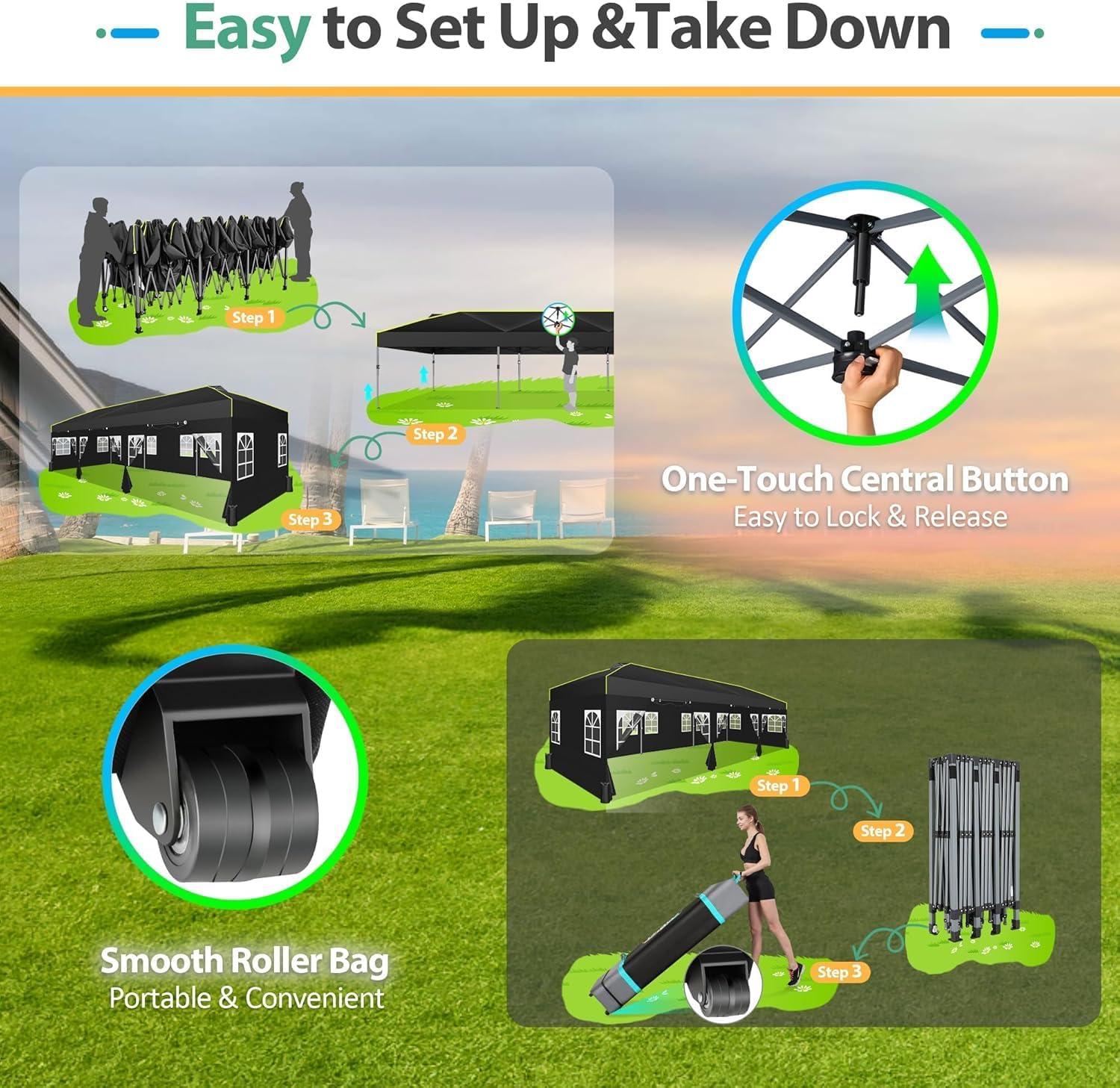 image:imageCOBIZI 10x10 Pop up Canopy Tent with SidewallsOne Push Setup Tent for Parties Waterproof amp UV 50 Outdoor Commercial Gazebo with Air Vent Reflective Strip4 Sandbags for Garden BeachBlackBlack1year warranty