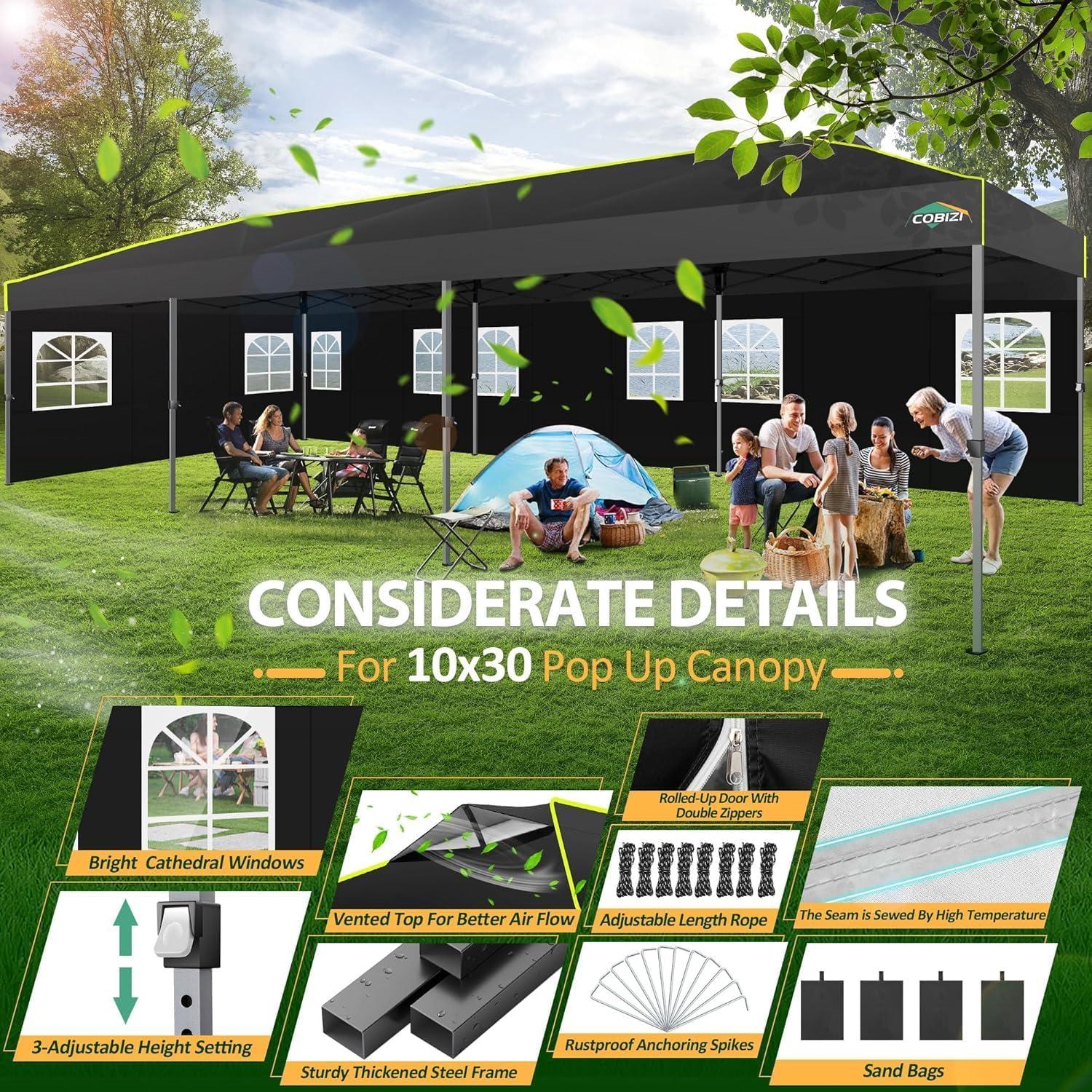image:imageCOBIZI 10x10 Pop up Canopy Tent with SidewallsOne Push Setup Tent for Parties Waterproof amp UV 50 Outdoor Commercial Gazebo with Air Vent Reflective Strip4 Sandbags for Garden BeachBlackBlack1year warranty