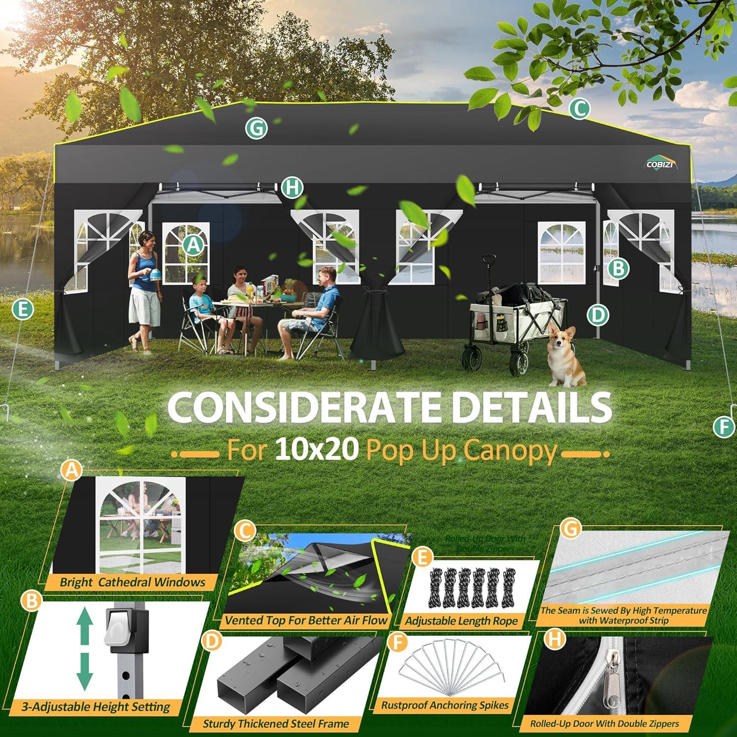 image:imageCOBIZI 10x10 Pop up Canopy Tent with SidewallsOne Push Setup Tent for Parties Waterproof amp UV 50 Outdoor Commercial Gazebo with Air Vent Reflective Strip4 Sandbags for Garden BeachBlackBlack1year warranty