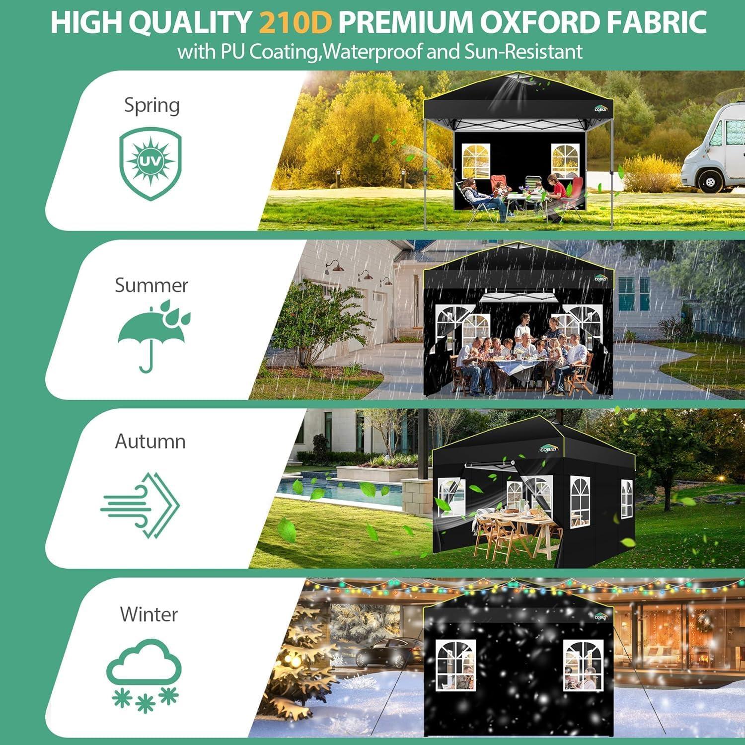 image:imageCOBIZI 10x10 Pop up Canopy Tent with SidewallsOne Push Setup Tent for Parties Waterproof amp UV 50 Outdoor Commercial Gazebo with Air Vent Reflective Strip4 Sandbags for Garden BeachBlackBlack1year warranty