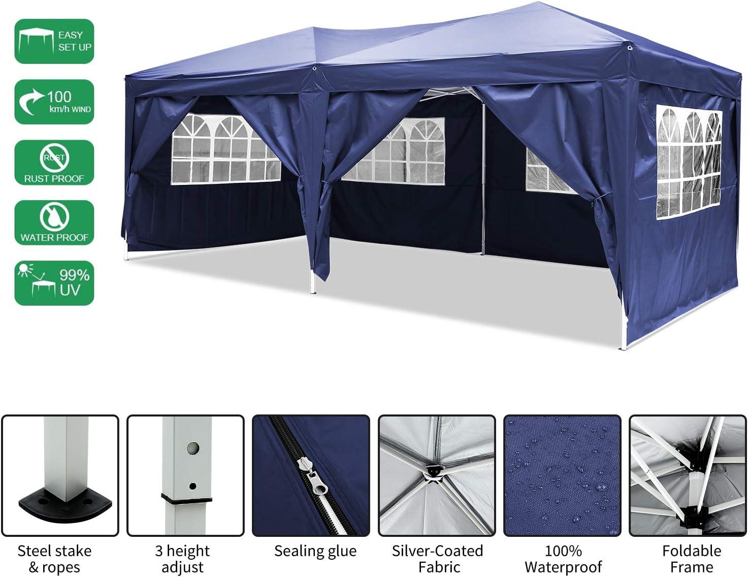 image:imageCOBIZI 10x20 Party Tent Heavy Duty 10x20 Canopy with Removable Sidewalls amp 4 Builtin Sandbags Commercial Wedding Large Tent UV 50 Waterproof WhiteBlau