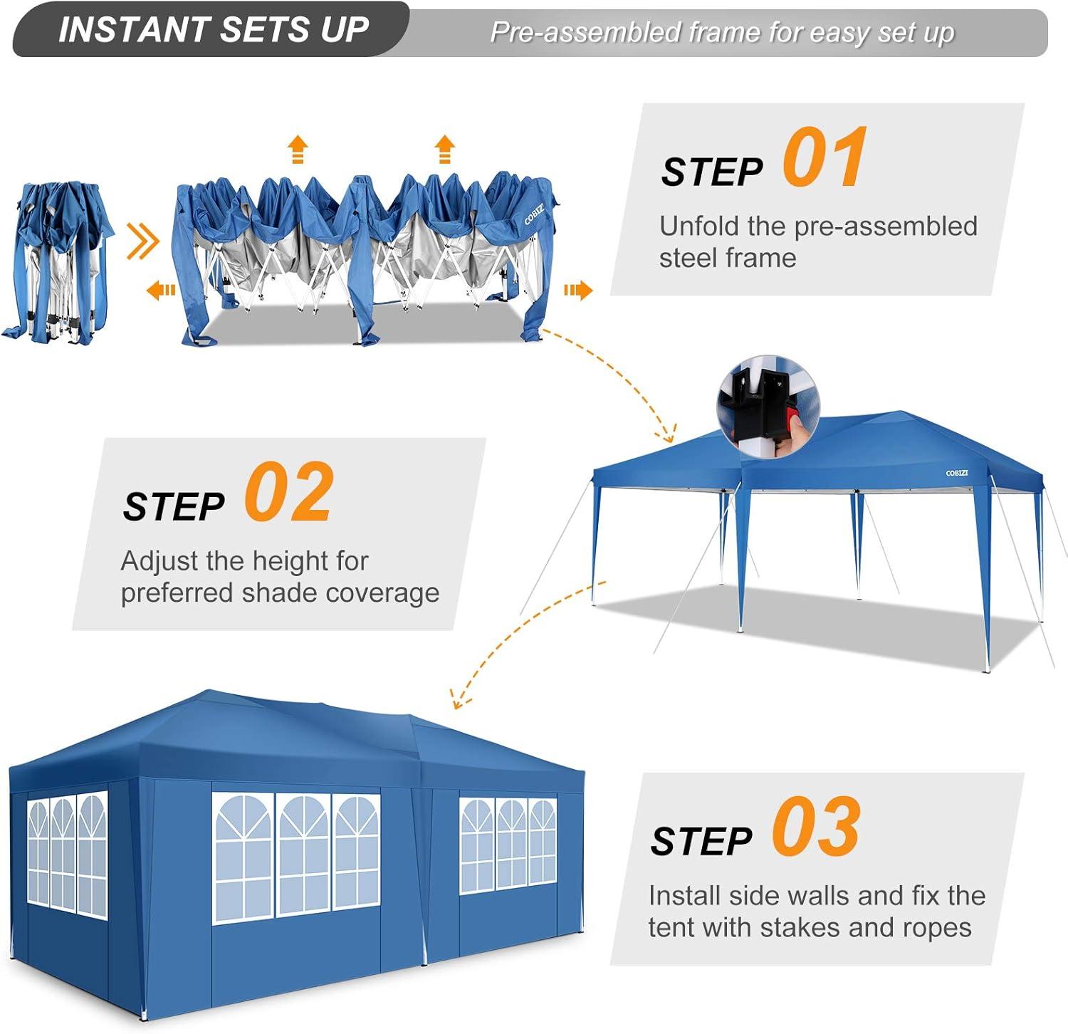 image:imageCOBIZI 10x20 Party Tent Heavy Duty 10x20 Canopy with Removable Sidewalls amp 4 Builtin Sandbags Commercial Wedding Large Tent UV 50 Waterproof WhiteGreen