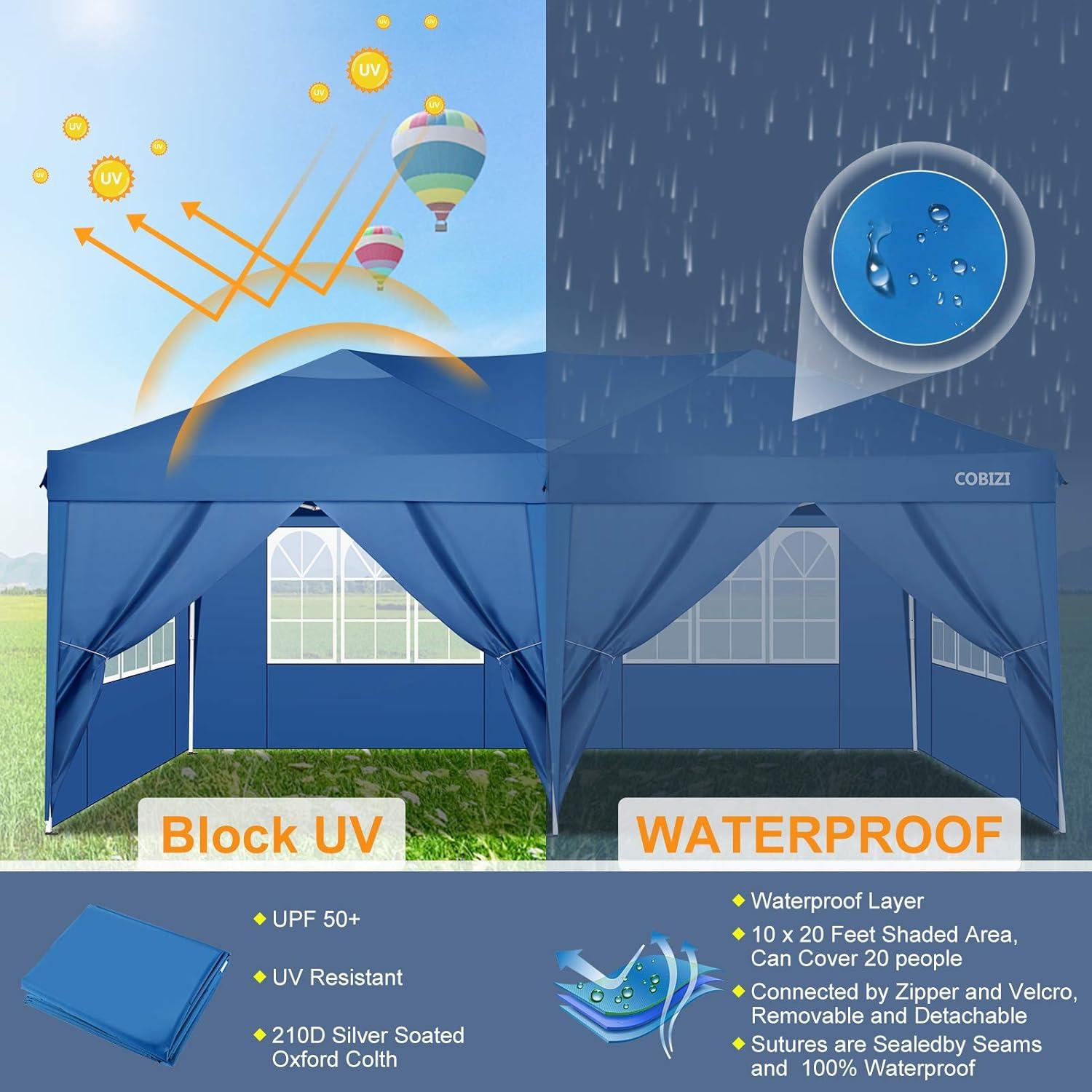 image:imageCOBIZI 10x20 Party Tent Heavy Duty 10x20 Canopy with Removable Sidewalls amp 4 Builtin Sandbags Commercial Wedding Large Tent UV 50 Waterproof WhiteGreen