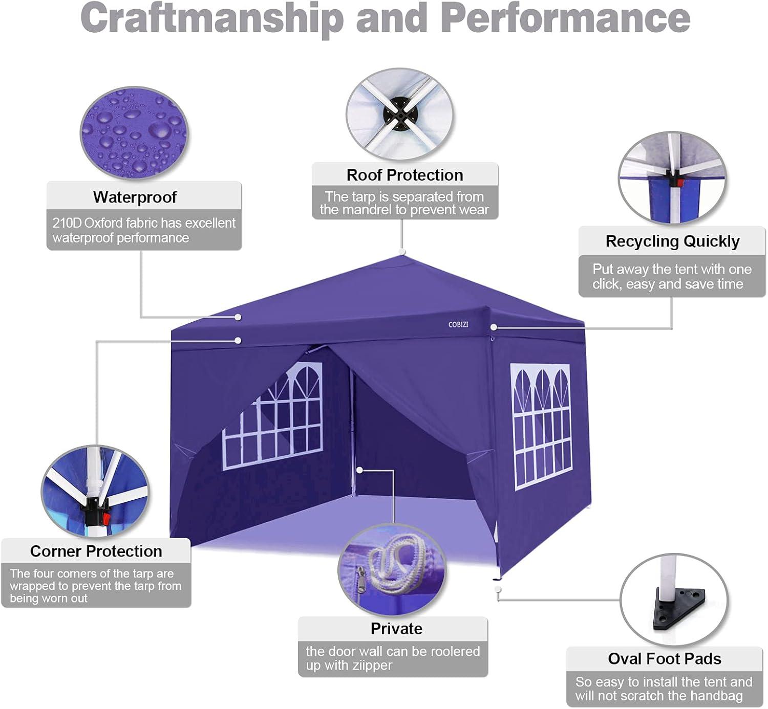 image:imageCOBIZI 10x20 Party Tent Heavy Duty 10x20 Canopy with Removable Sidewalls amp 4 Builtin Sandbags Commercial Wedding Large Tent UV 50 Waterproof WhitePurple