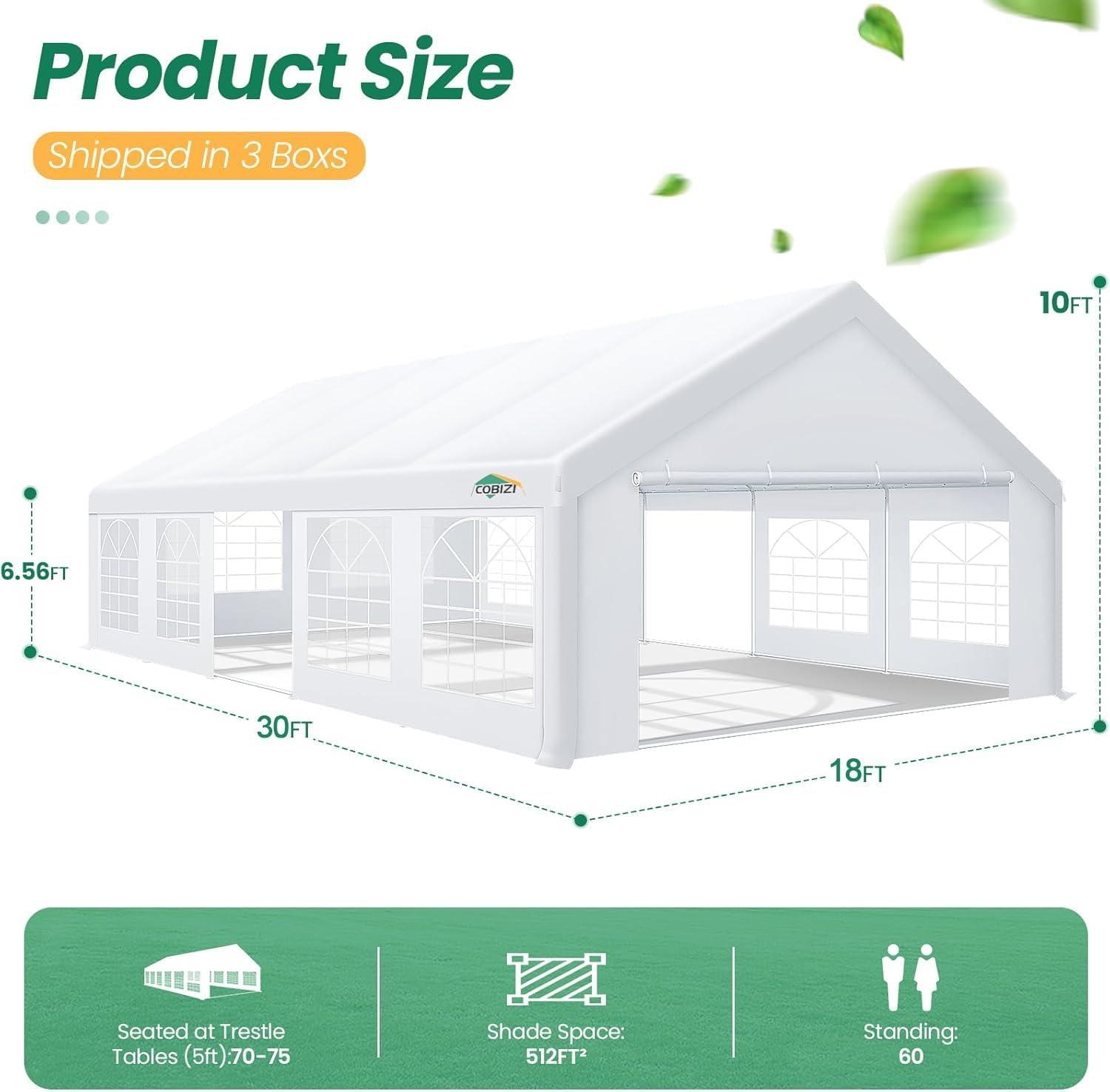 image:imageCOBIZI 10x20 Party Tent Heavy Duty 10x20 Canopy with Removable Sidewalls amp 4 Builtin Sandbags Commercial Wedding Large Tent UV 50 Waterproof WhiteWei