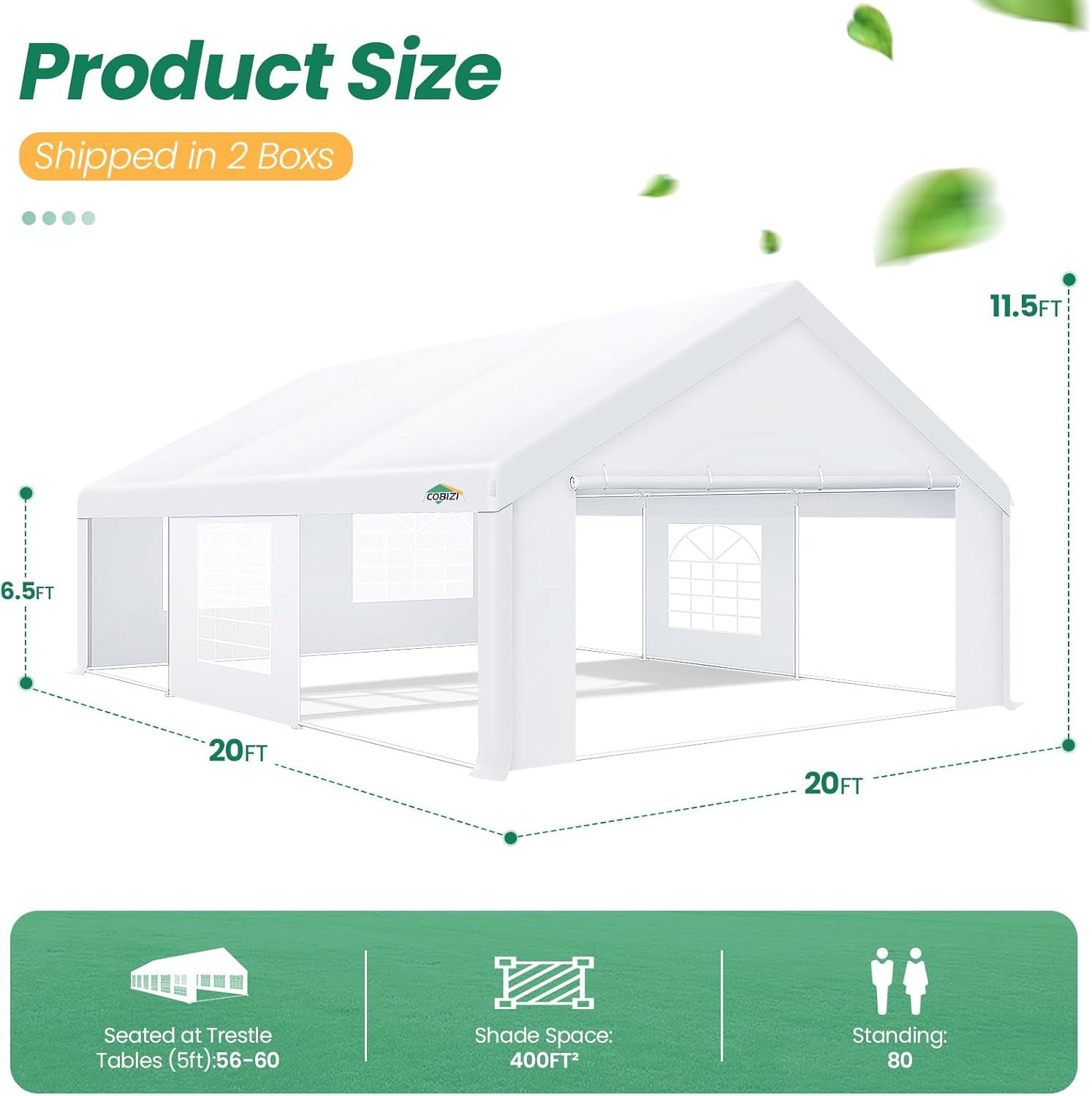 image:imageCOBIZI 10x20 Party Tent Heavy Duty 10x20 Canopy with Removable Sidewalls amp 4 Builtin Sandbags Commercial Wedding Large Tent UV 50 Waterproof WhiteWhite