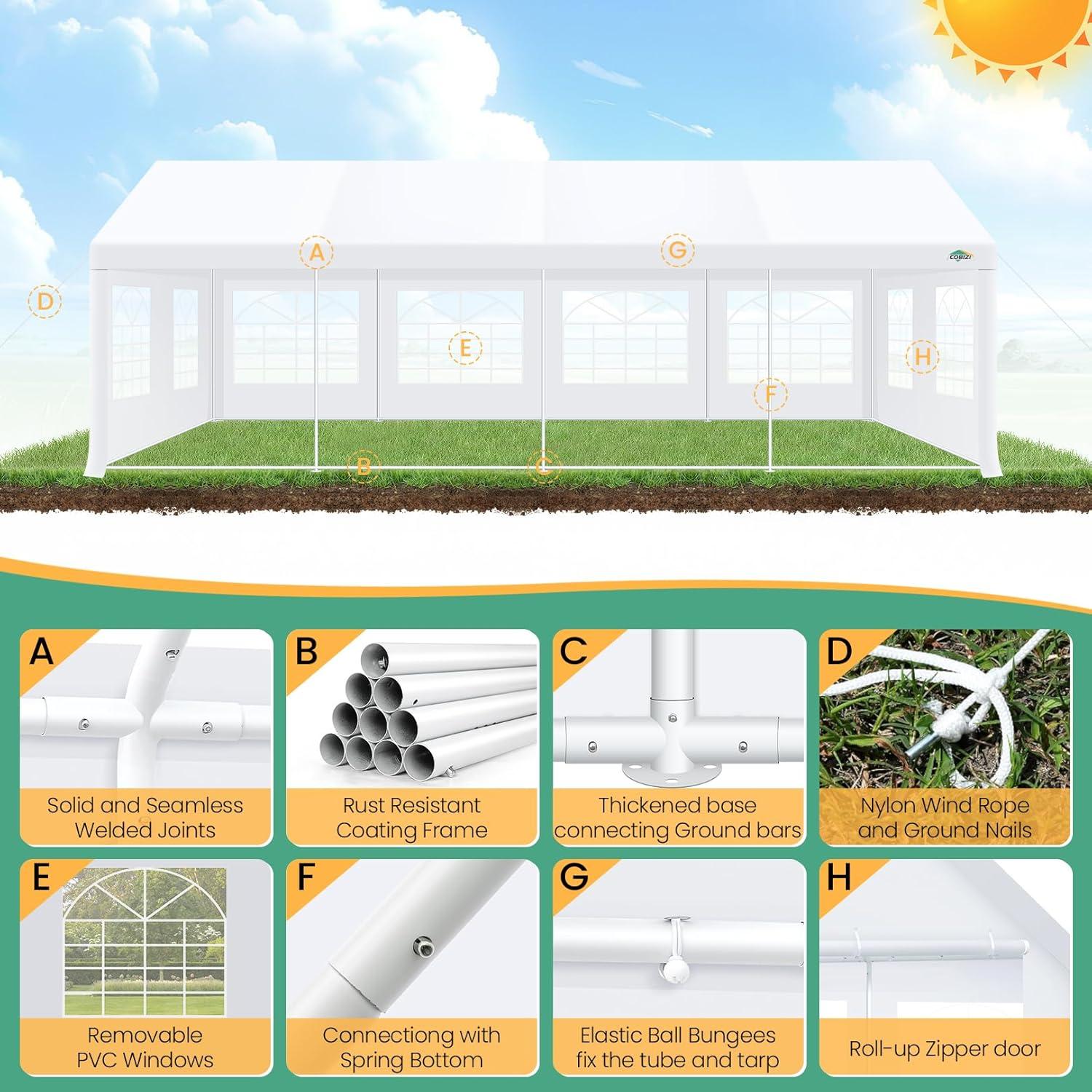 image:imageCOBIZI 10x20 Party Tent Heavy Duty 10x20 Canopy with Removable Sidewalls amp 4 Builtin Sandbags Commercial Wedding Large Tent UV 50 Waterproof WhiteWhite